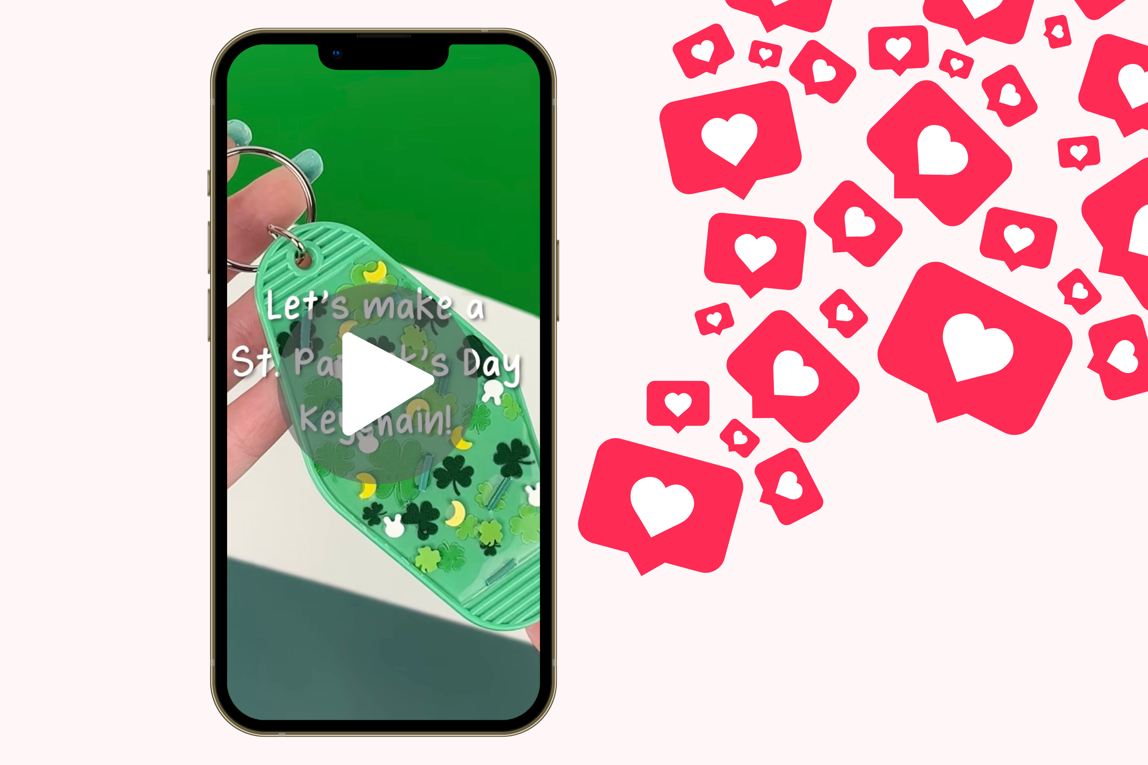 A maker filming a behind-the-scenes content video of her craft process on her phone for social media.