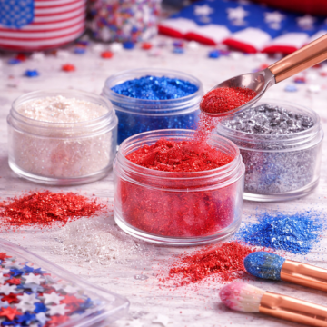 Red, white, blue, and silver mica glitter jars for crafts with brushes, USA fast shipping