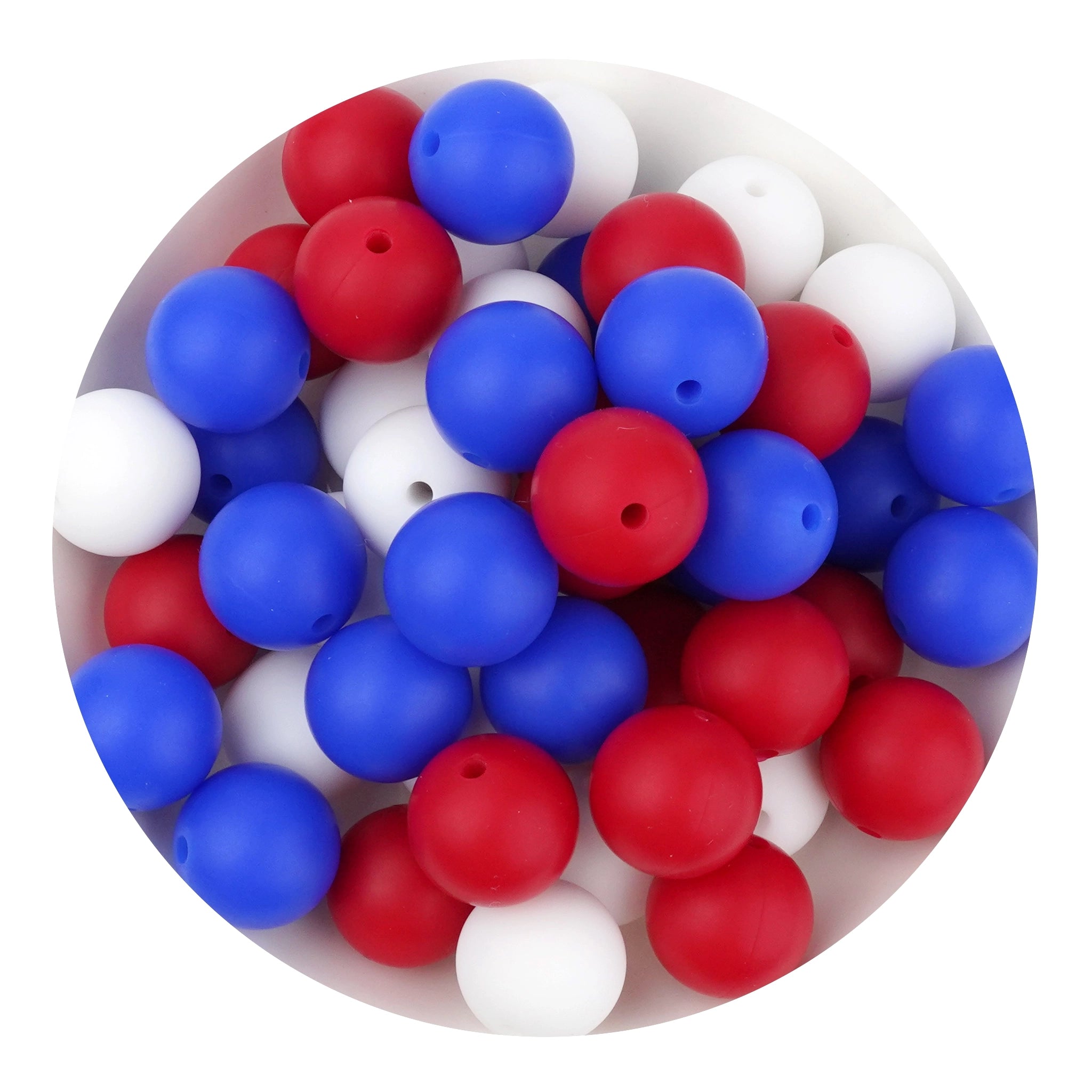 Red, white, blue round beads pack in bowl, Master Maker Crafts wholesale, fast shipping Ohio DIY Craft Warehouse