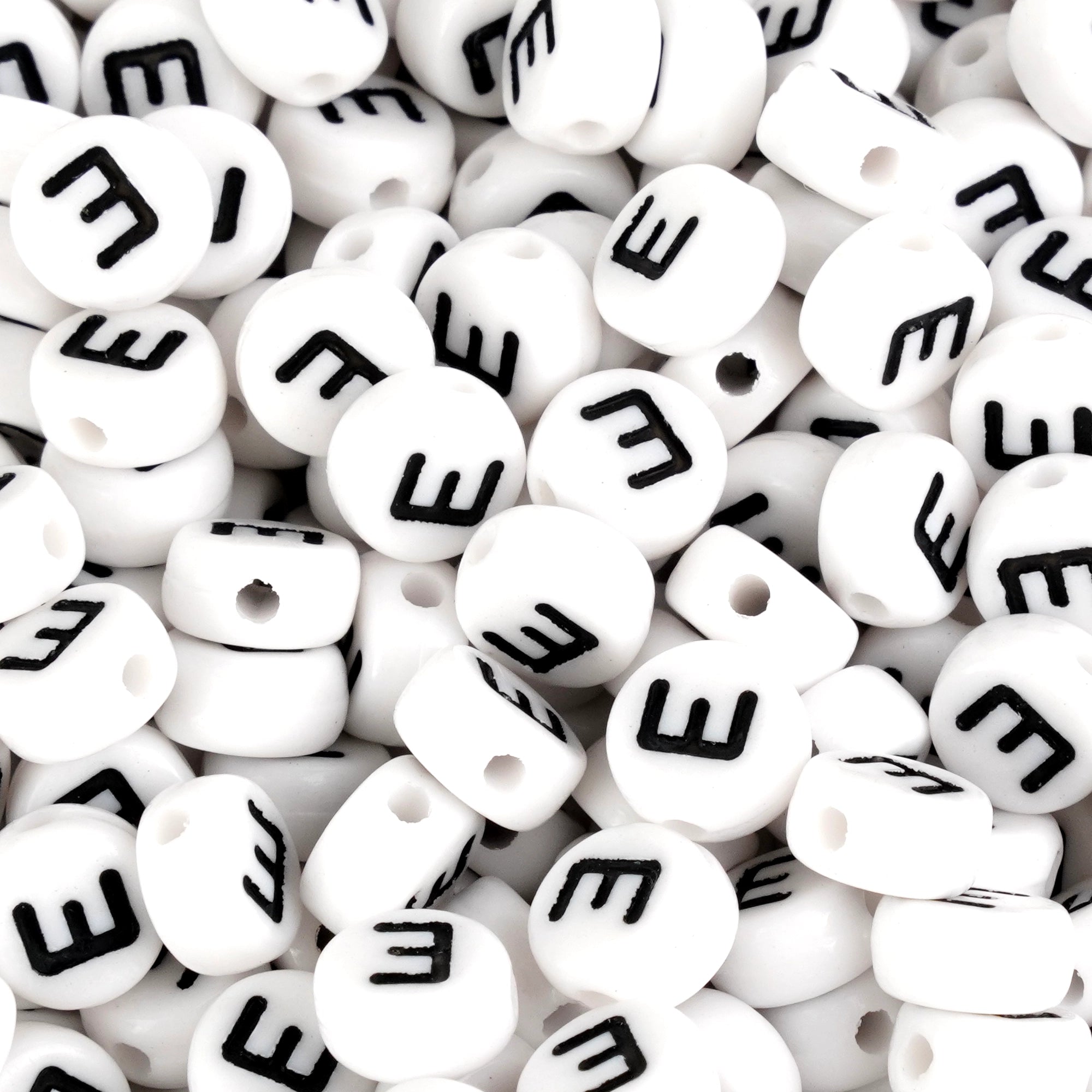 Master Maker Crafts wholesale round white letter E beads, craft supplies, fast shipping Ohio DIY Craft Warehouse
