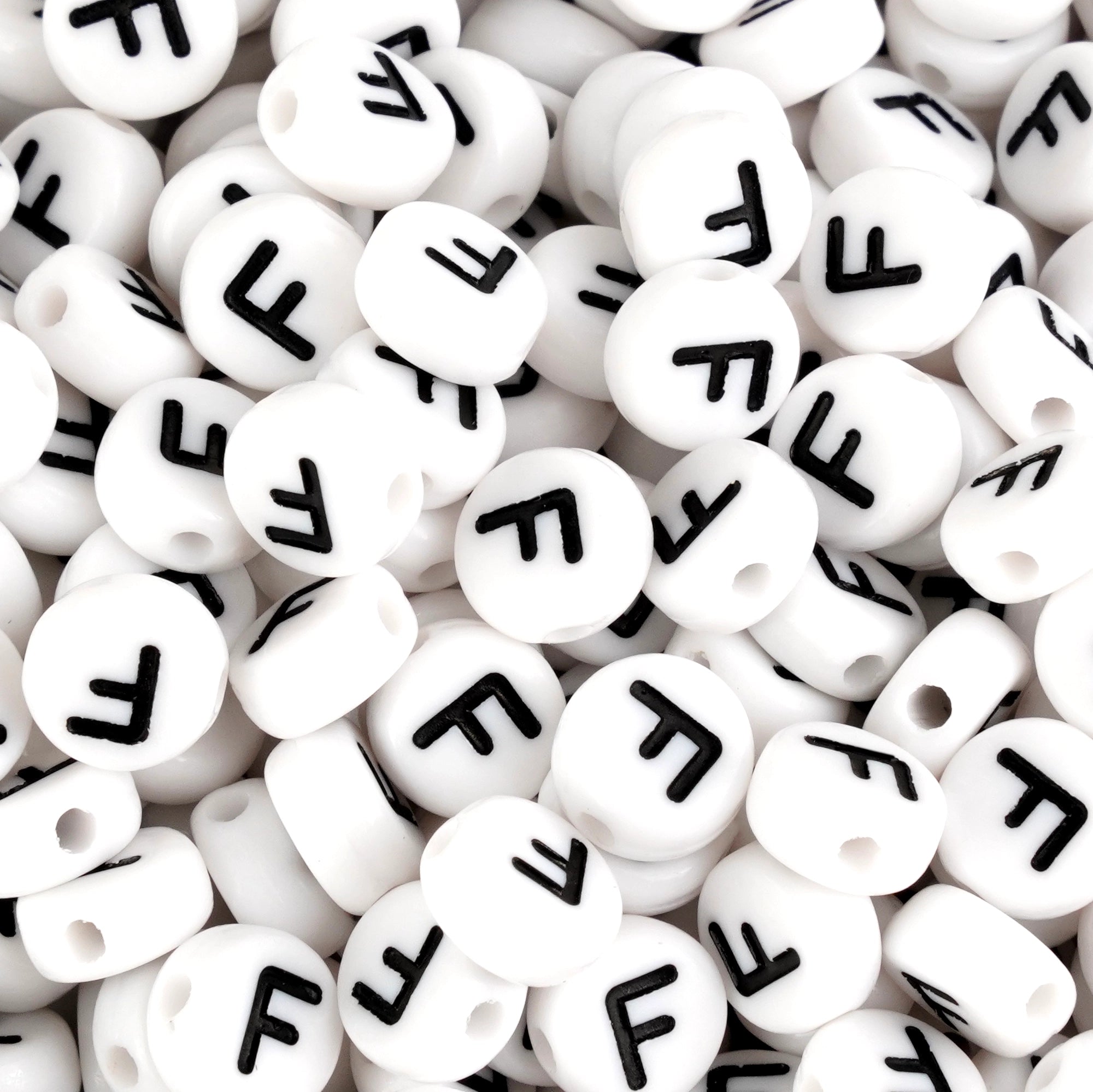 Bulk white letter F plastic beads, Master Maker Crafts wholesale craft supplies, fast shipping Ohio. DIY Craft Warehouse