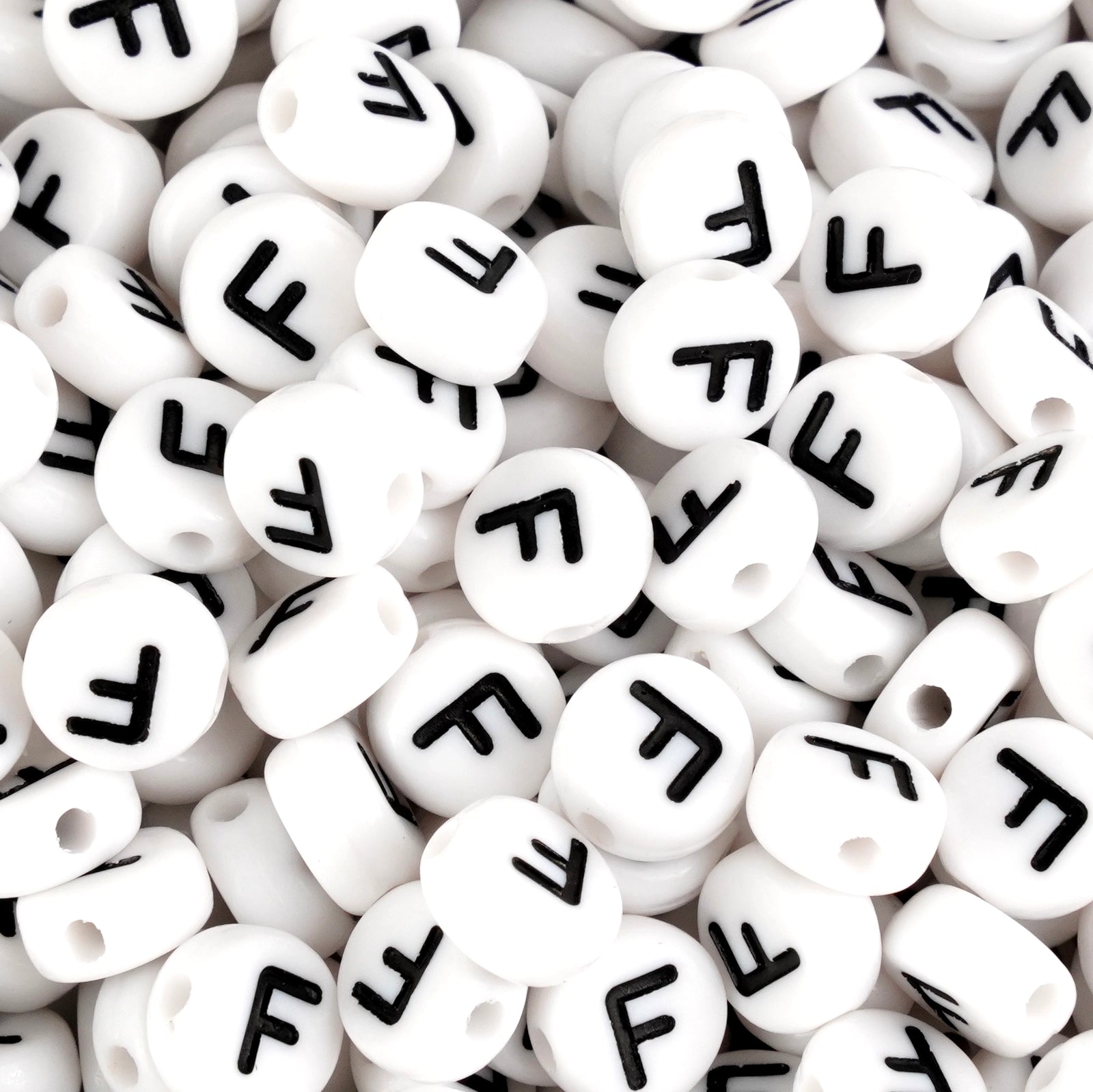 Bulk white letter F plastic beads, Master Maker Crafts wholesale craft supplies, fast shipping Ohio.
