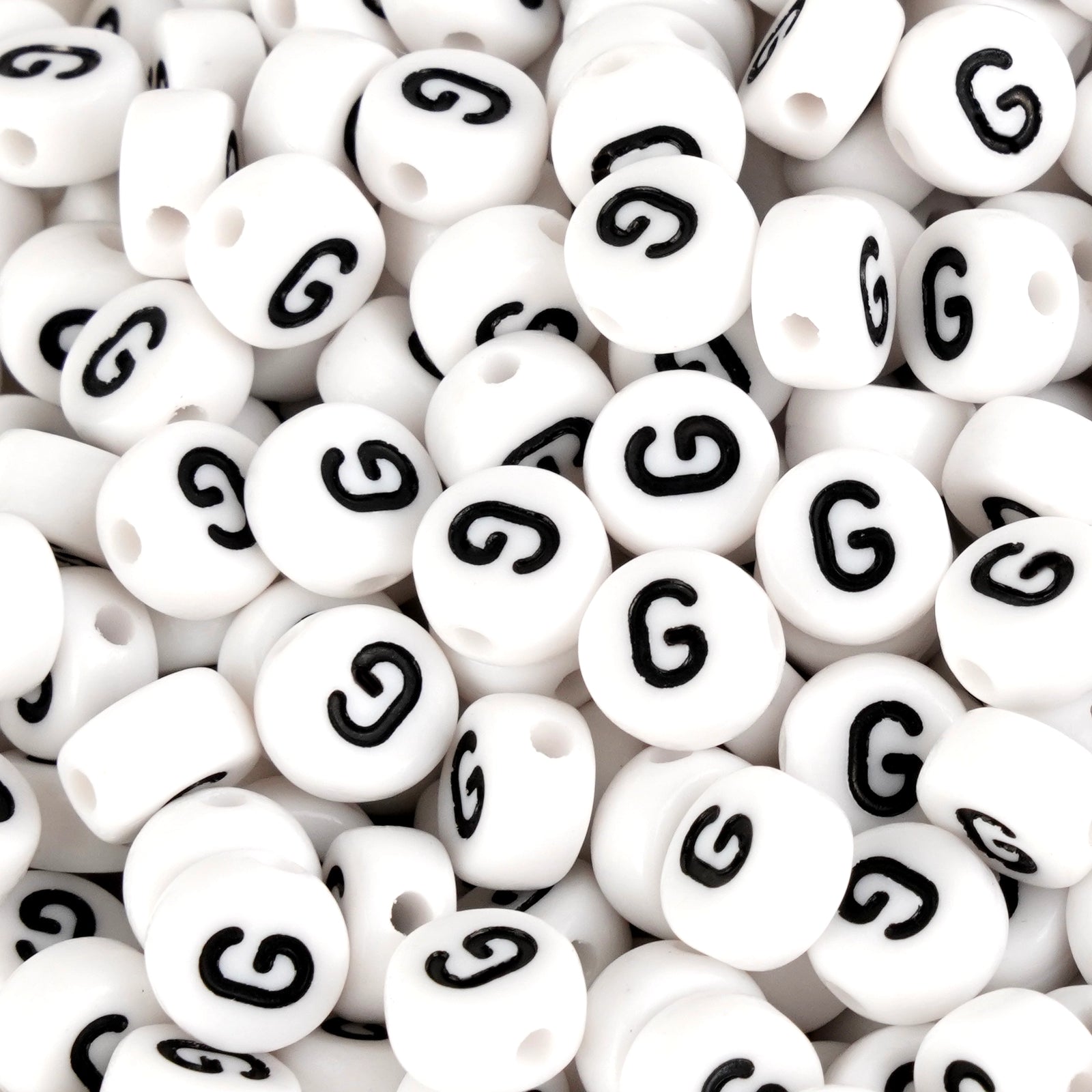 Master Maker Crafts white round beads with black letter G, wholesale craft supplies Ohio, fast shipping