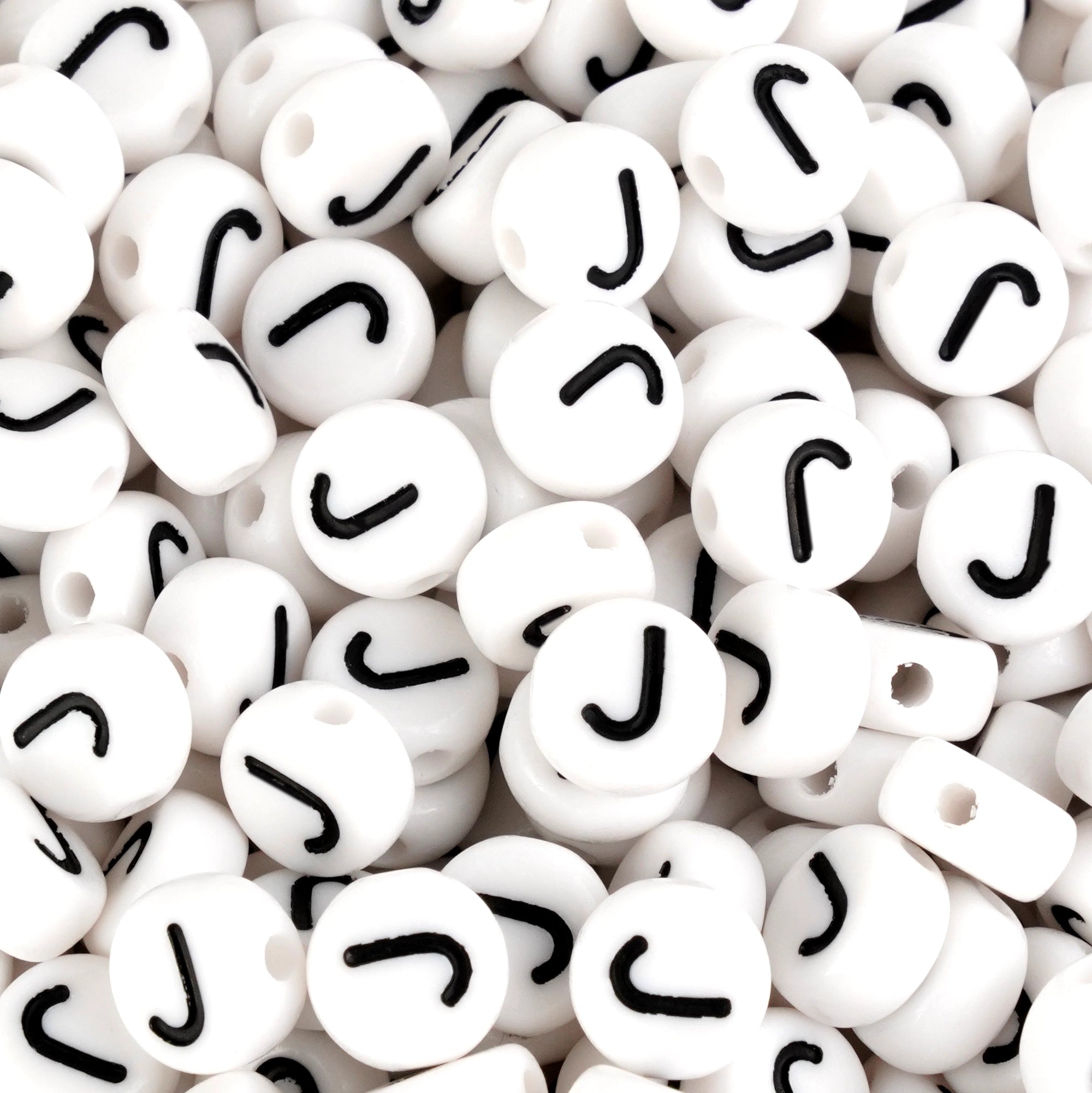 White round beads with black J letter, Master Maker Crafts wholesale craft supplies Ohio DIY Craft Warehouse