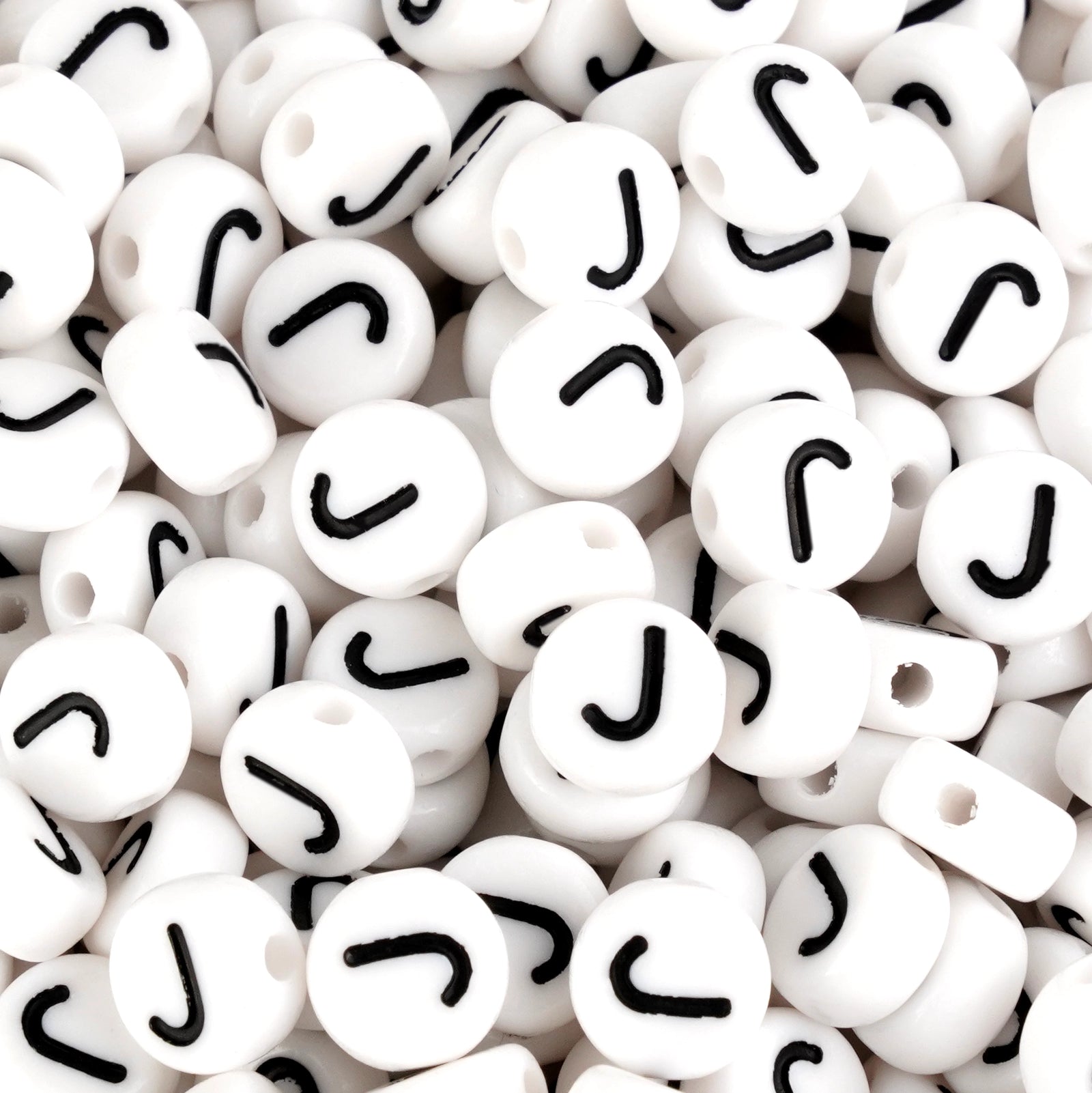White round beads with black J letter, Master Maker Crafts wholesale craft supplies Ohio