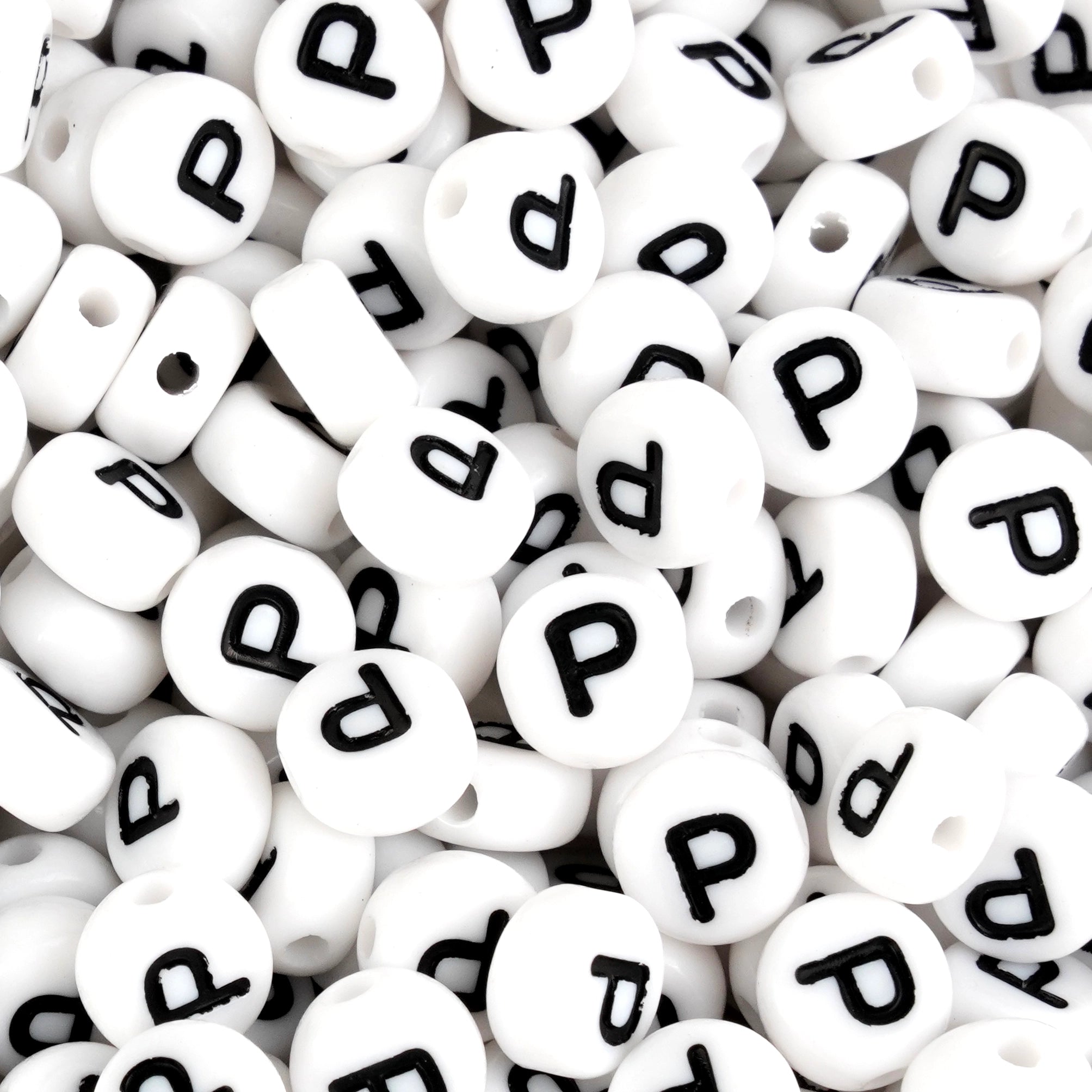 Master Maker Crafts wholesale white round letter P beads, bulk craft supplies Ohio, fast shipping DIY Craft Warehouse