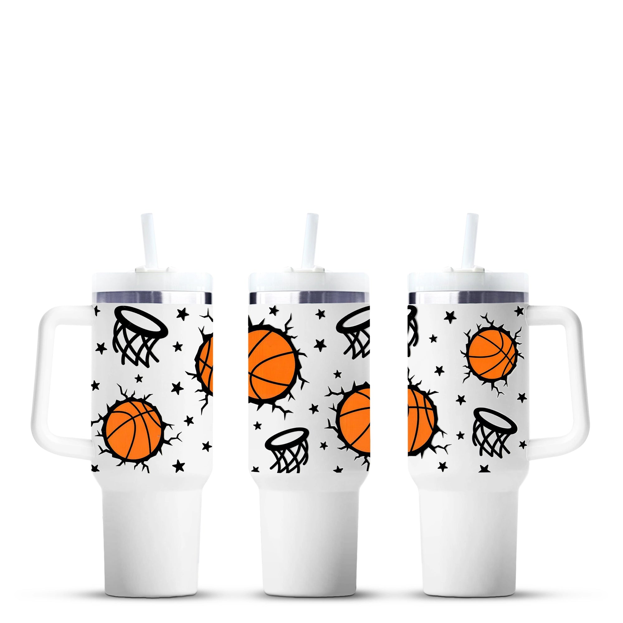 Basketball print 40oz tumblers with handles, Master Maker Crafts wholesale, fast shipping Ohio DIY Craft Warehouse