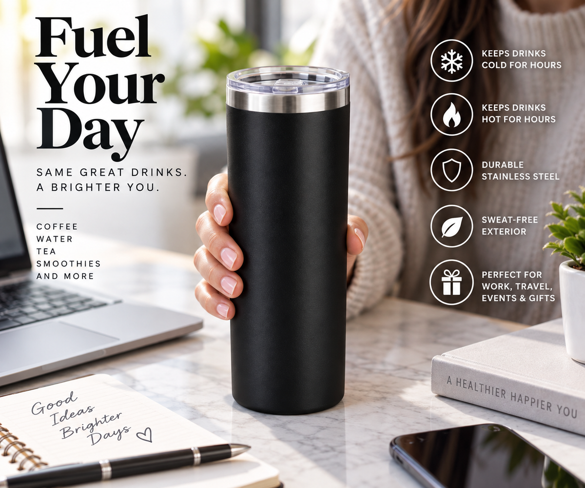 20 oz Tall Skinny Tumbler - Black (25/Case)