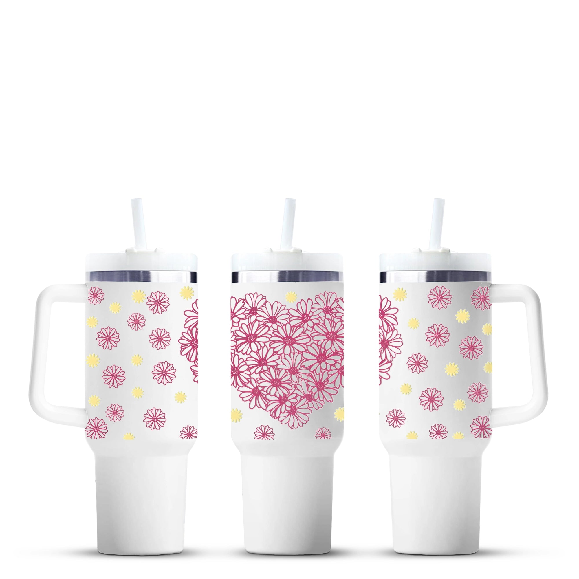 Floral heart tumbler design, pink and yellow flowers, Master Maker Crafts, wholesale Ohio DIY Craft Warehouse