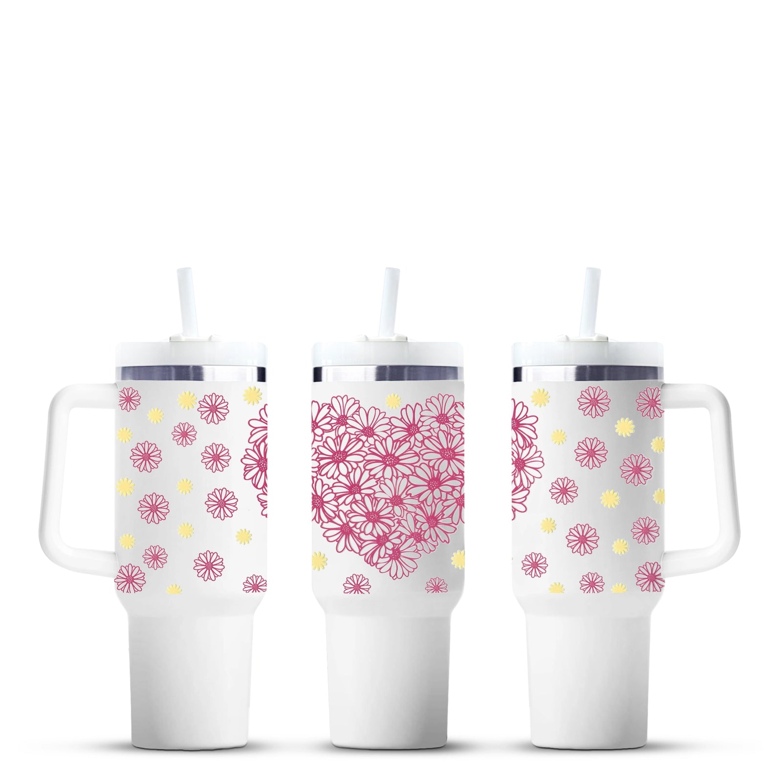 Floral heart tumbler design, pink and yellow flowers, Master Maker Crafts, wholesale Ohio