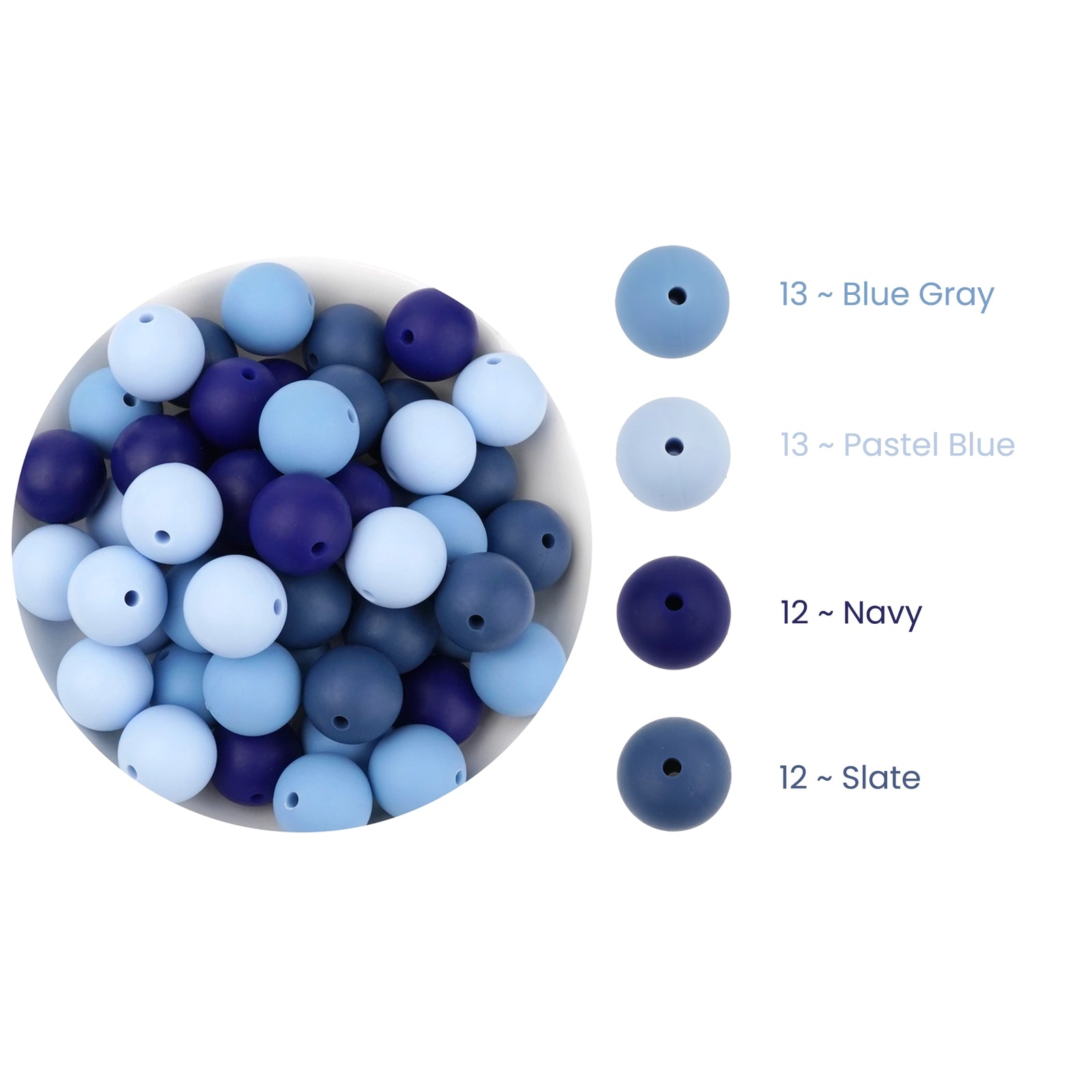 Blue mix silicone craft beads, four shades, Master Maker Crafts wholesale, fast shipping Ohio