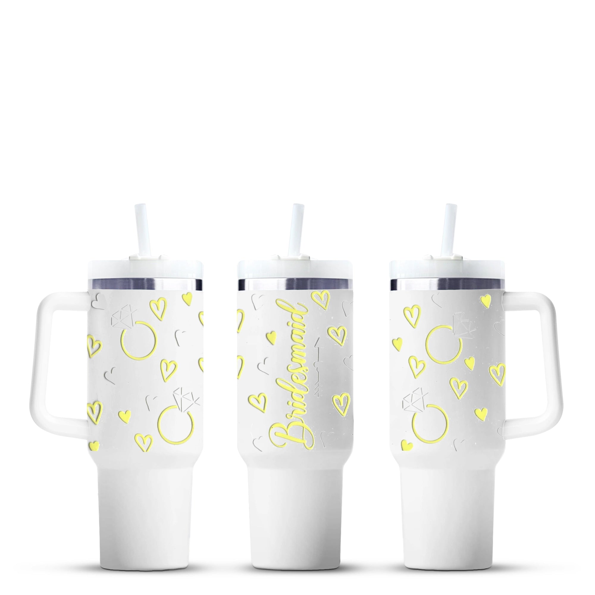 Bridesmaid tumbler cups with heart and ring graphics, Master Maker Crafts wholesale craft supplies Ohio DIY Craft Warehouse