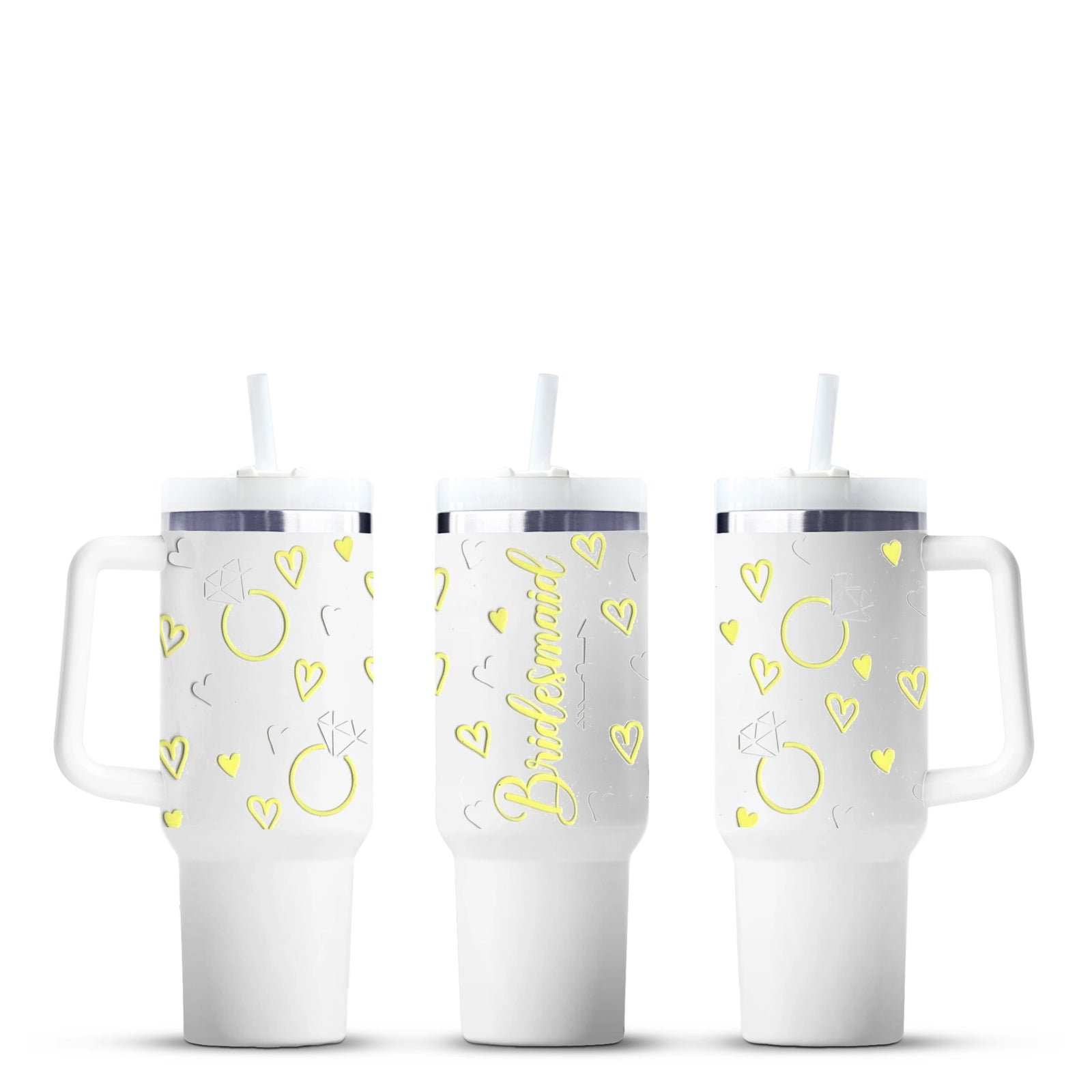 Bridesmaid tumbler cups with heart and ring graphics, Master Maker Crafts wholesale craft supplies Ohio