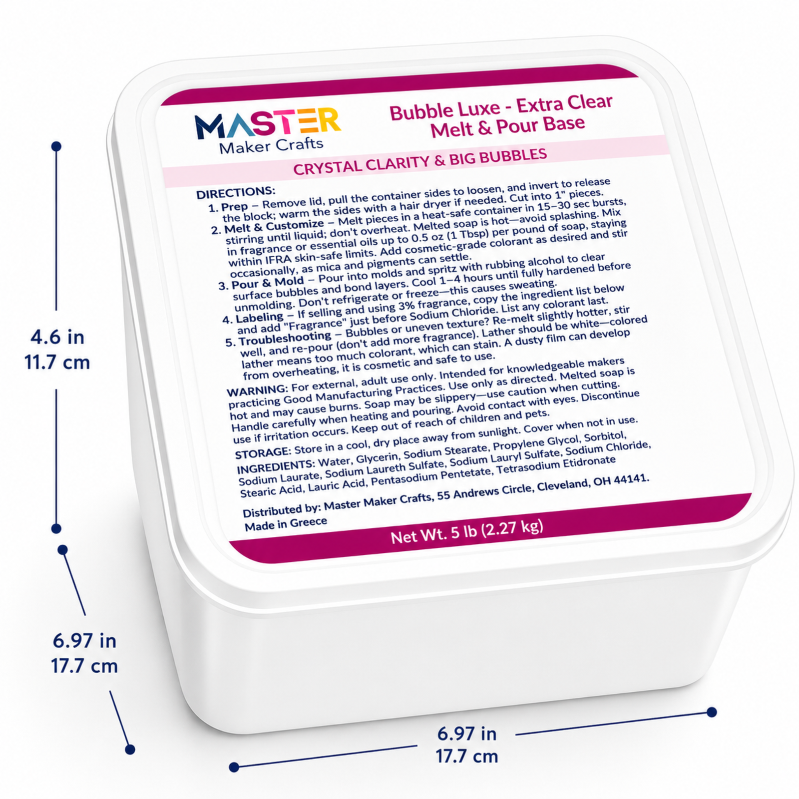 Bubble Luxe Melt & Pour Soap Base - Extra Clear (5 lb Tub)