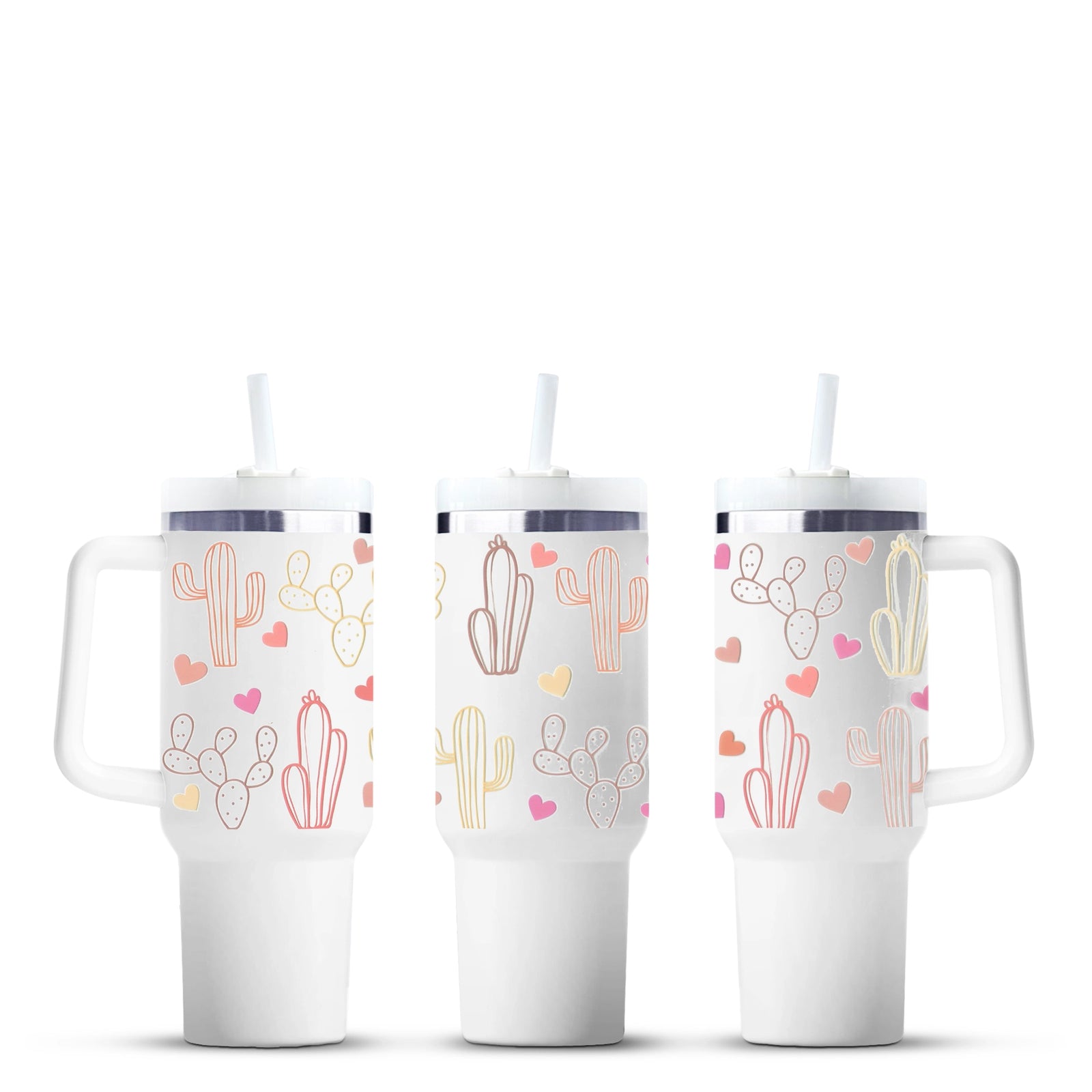 Cactus print tumblers with straws, hearts, Master Maker Crafts, wholesale craft supplies Ohio