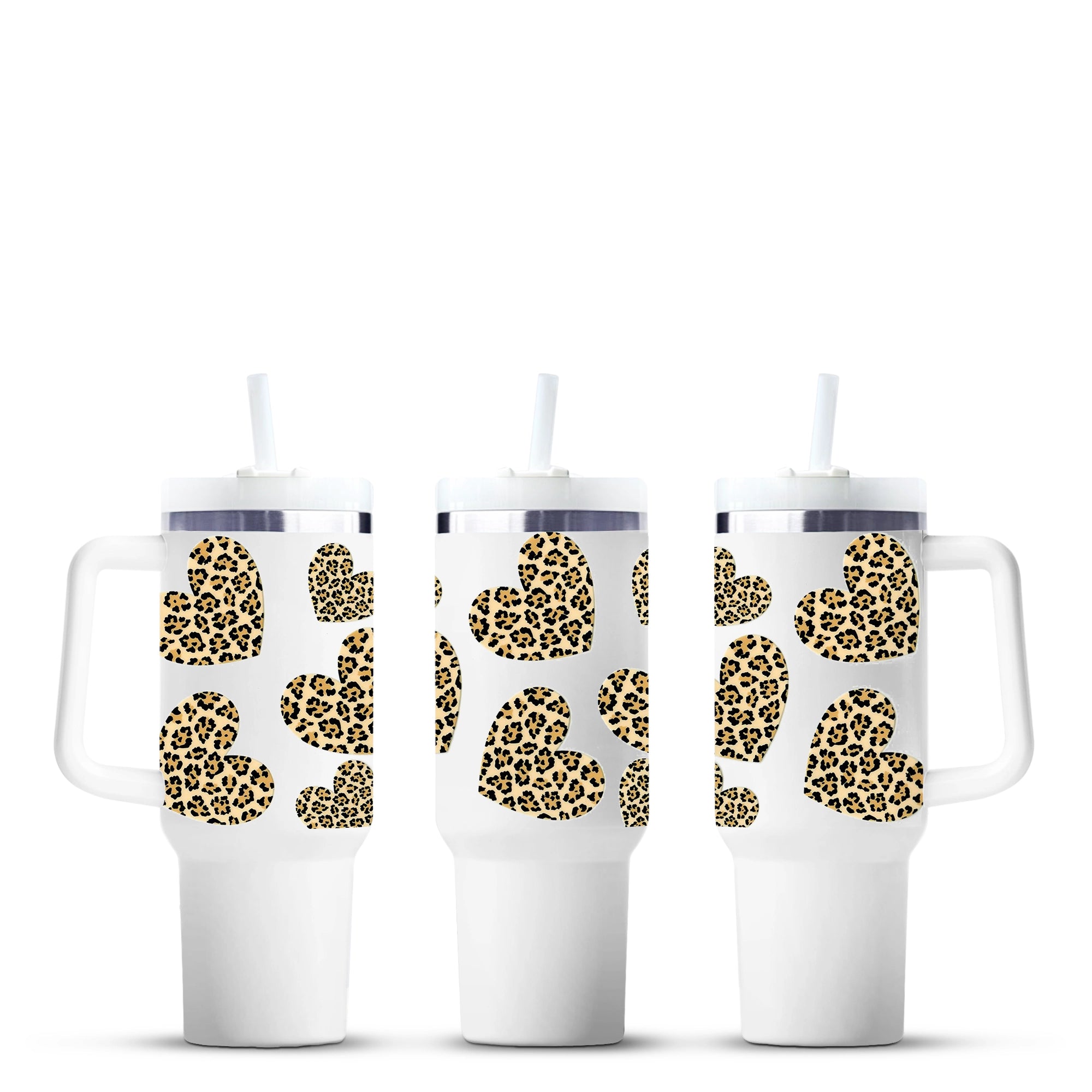 White tumblers with leopard print hearts, Master Maker Crafts, wholesale craft supplies Ohio DIY Craft Warehouse
