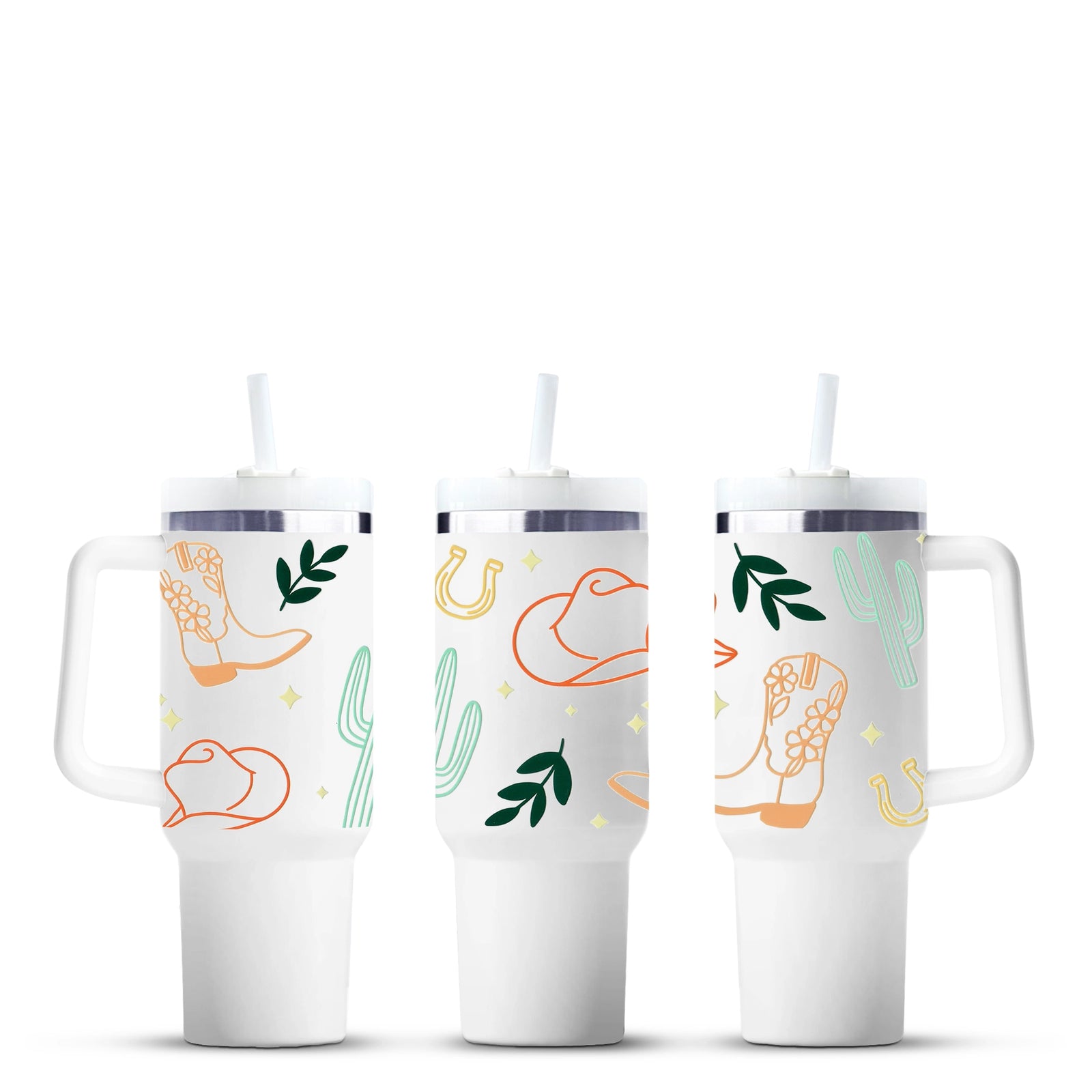 Classic country tumbler with cowboy boots, hats, and cacti. Master Maker Crafts - Wholesale Craft Supplies - Fast Shipping Ohio.