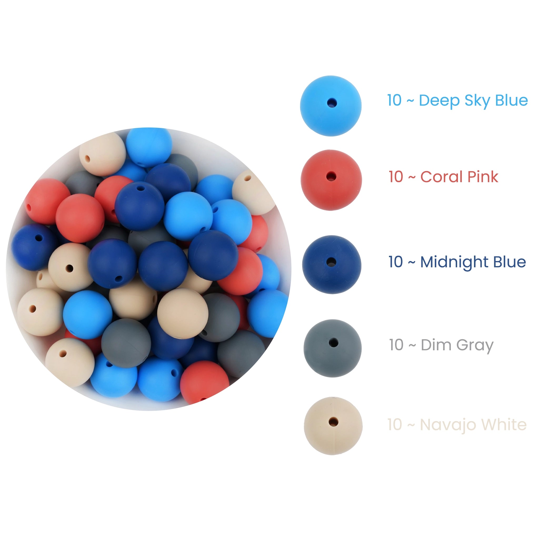 Round silicone beads in coastal hues, Master Maker Crafts wholesale craft supplies, fast shipping Ohio DIY Craft Warehouse