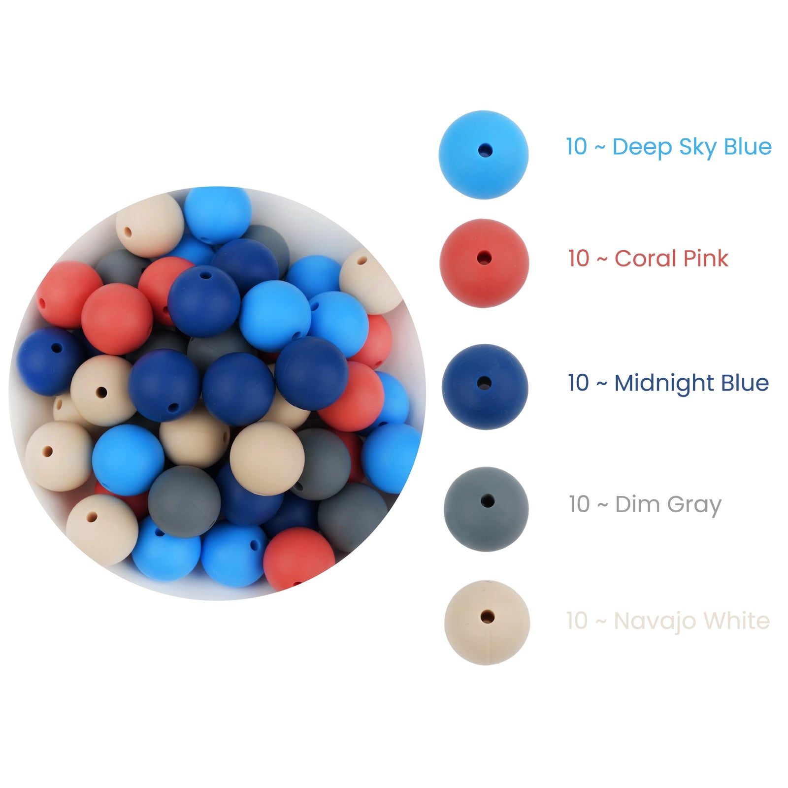 Round silicone beads in coastal hues, Master Maker Crafts wholesale craft supplies, fast shipping Ohio