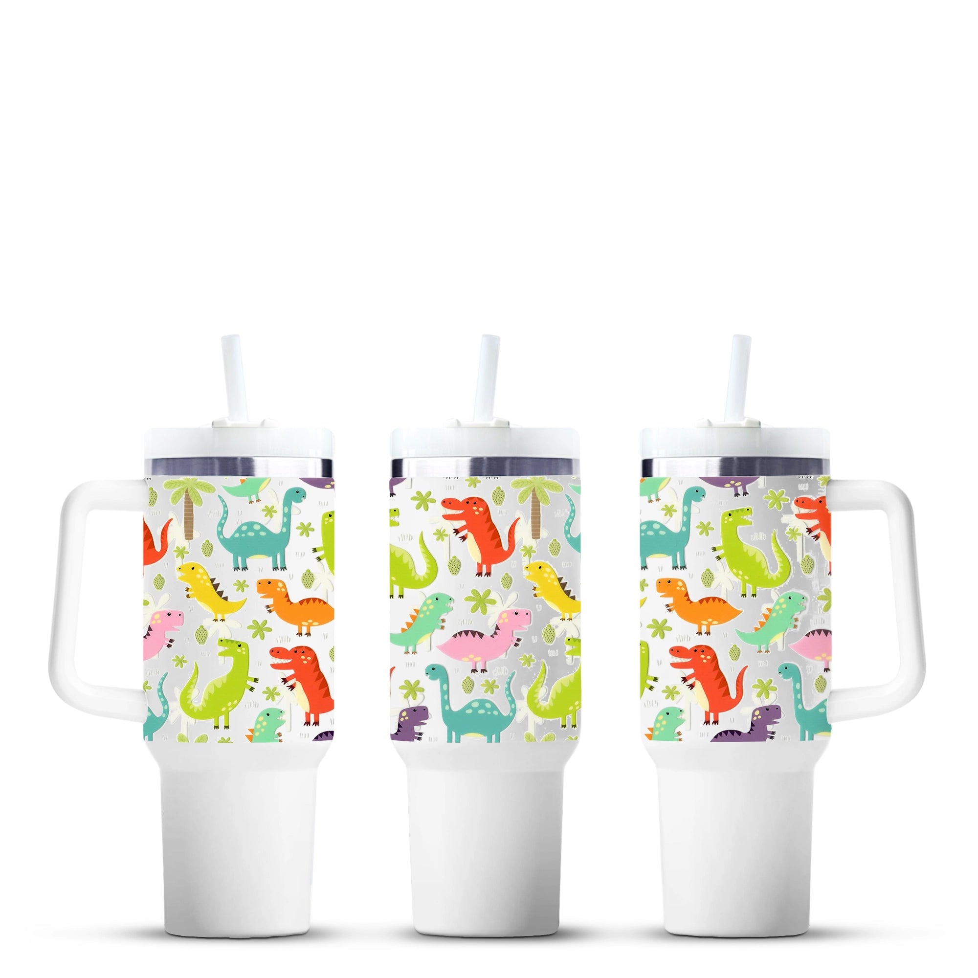 Colorful dinosaur party mugs with straws, Master Maker Crafts wholesale craft supplies Ohio DIY Craft Warehouse