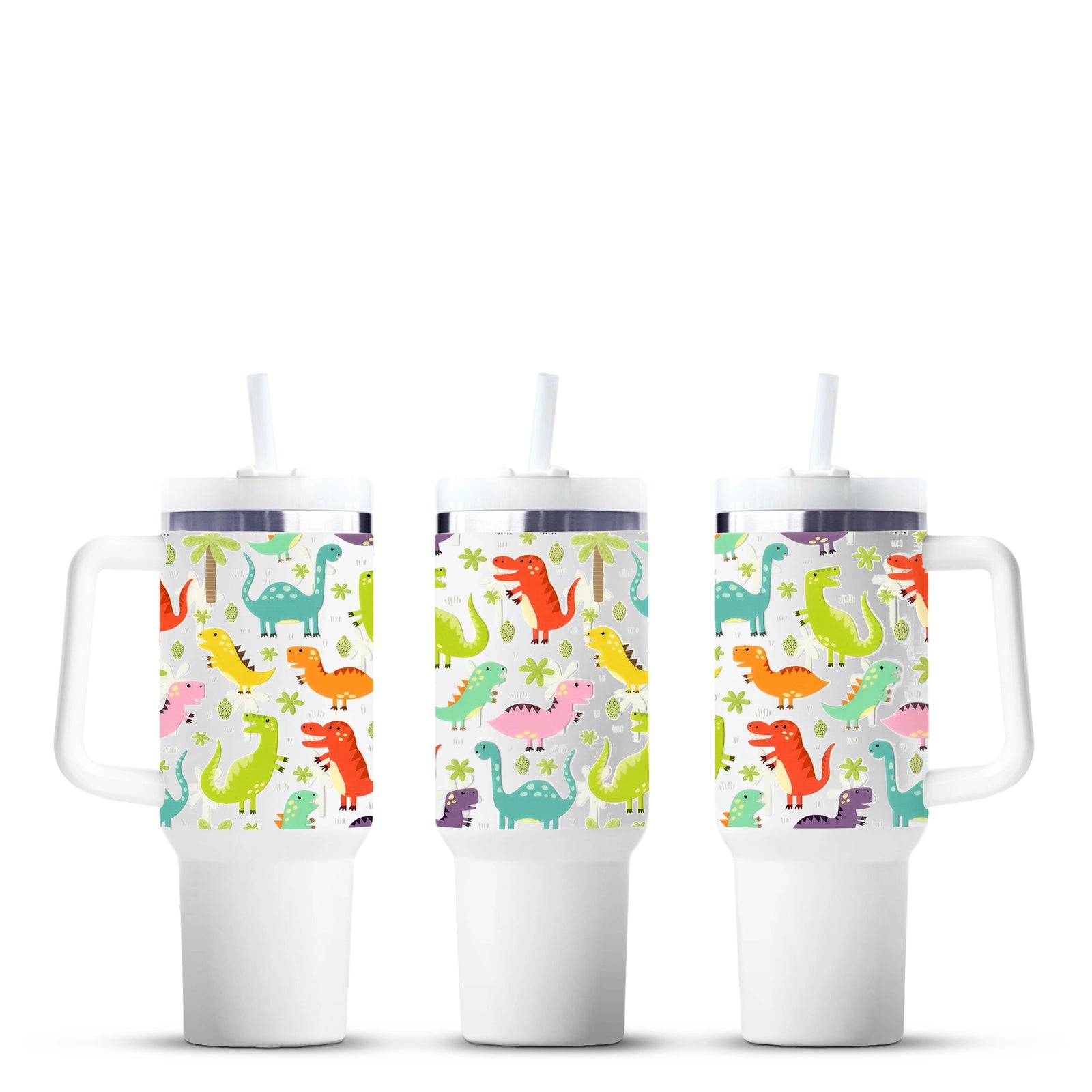 Colorful dinosaur party mugs with straws, Master Maker Crafts wholesale craft supplies Ohio