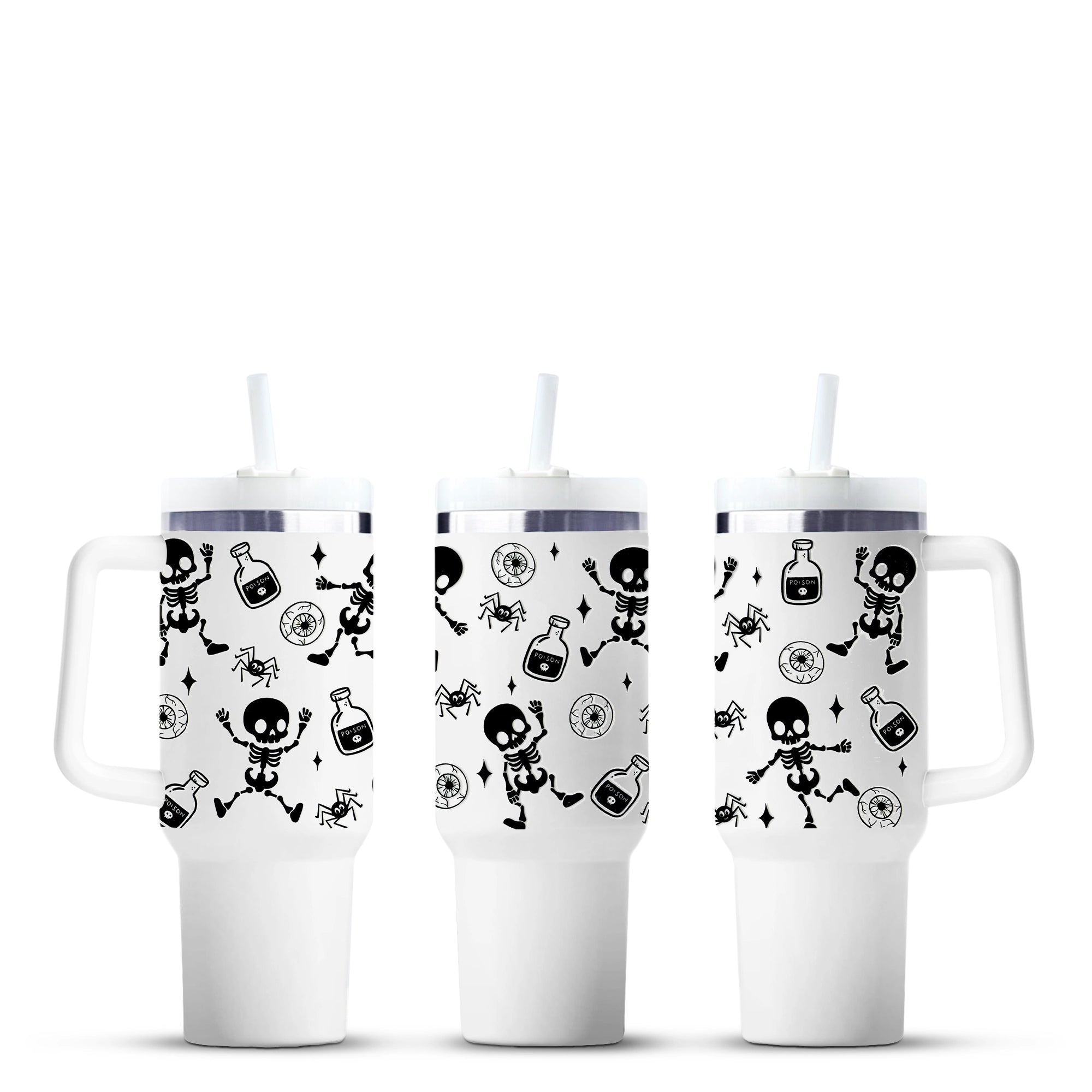 Dancing skeleton 40oz tumbler with black Halloween icons, Master Maker Crafts, wholesale fast shipping Ohio DIY Craft Warehouse