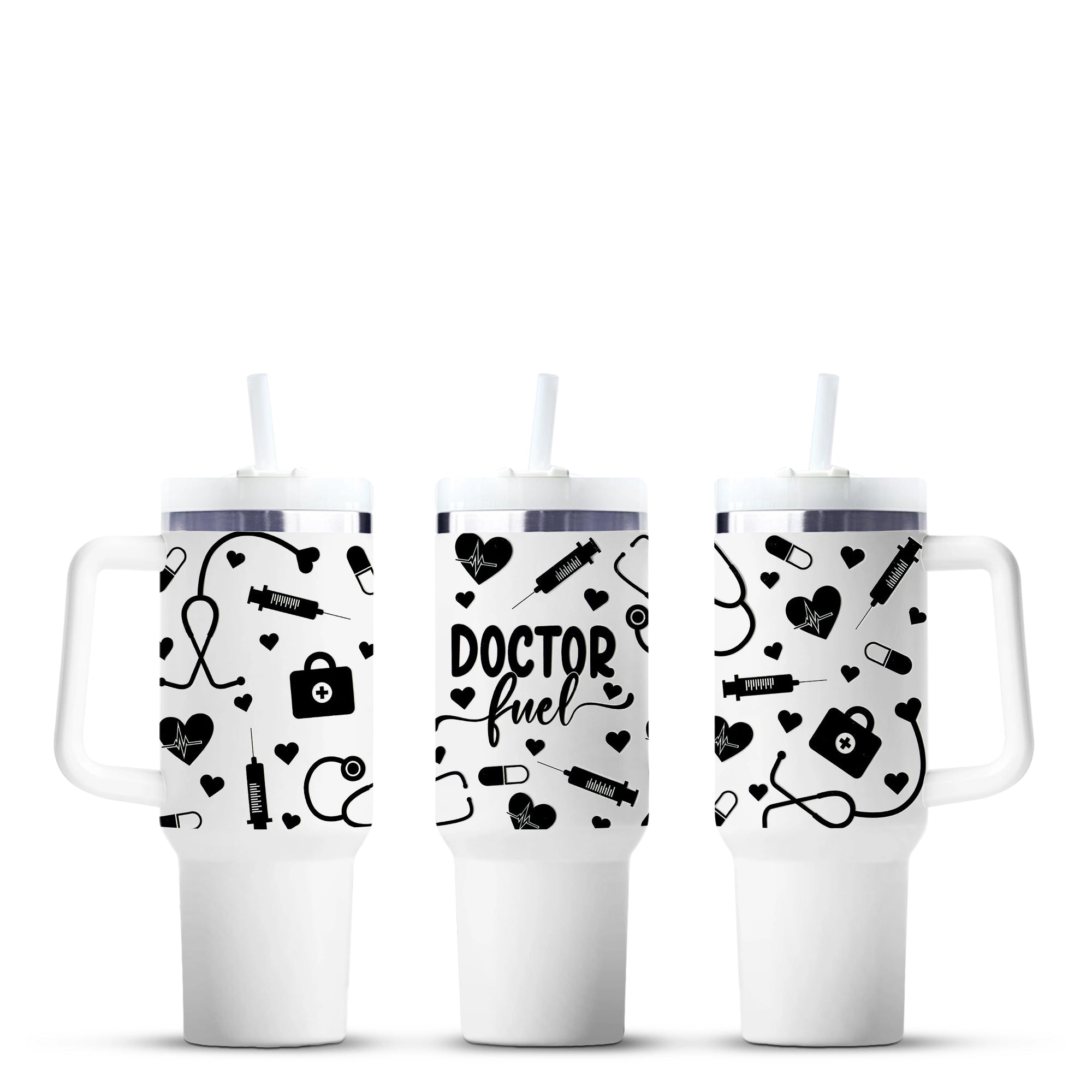 Doctor Fuel 40oz tumbler with medical icons by Master Maker Crafts, wholesale craft supplies, fast shipping Ohio DIY Craft Warehouse