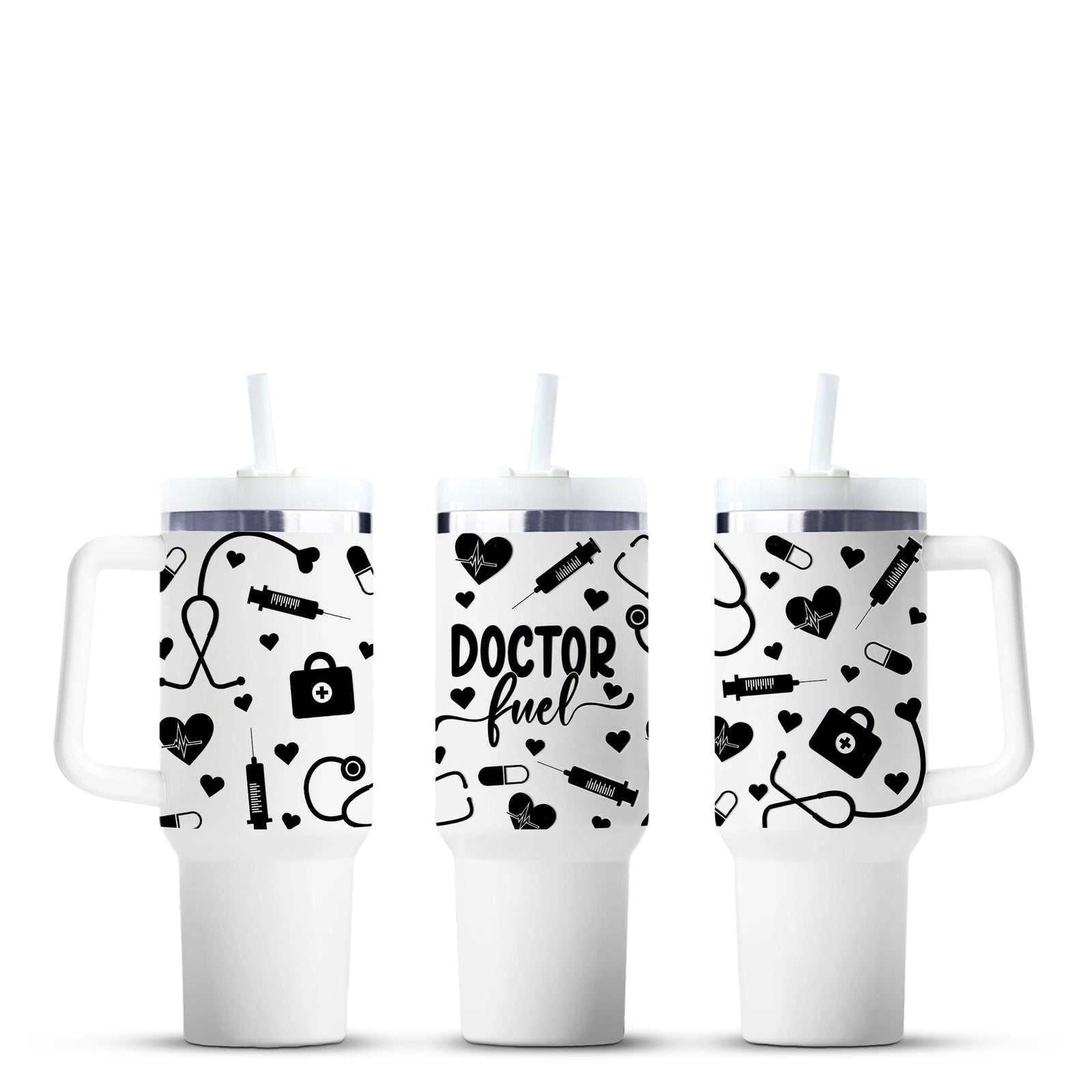 Doctor Fuel 40oz tumbler with medical icons by Master Maker Crafts, wholesale craft supplies, fast shipping Ohio