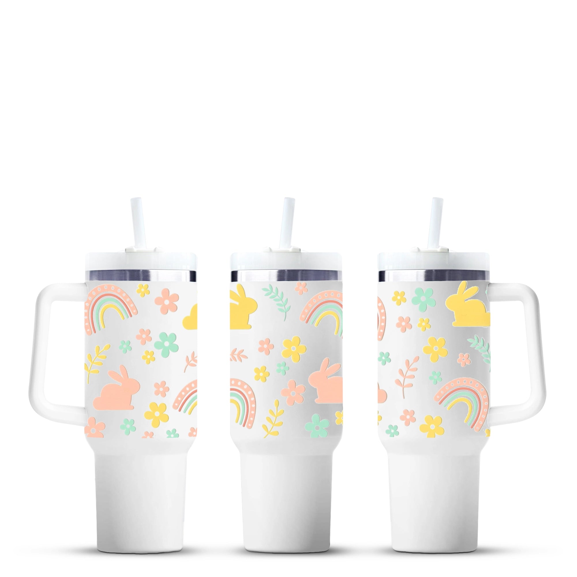 Easter bunny and rainbow print tumblers, Master Maker Crafts wholesale, fast shipping Ohio DIY Craft Warehouse