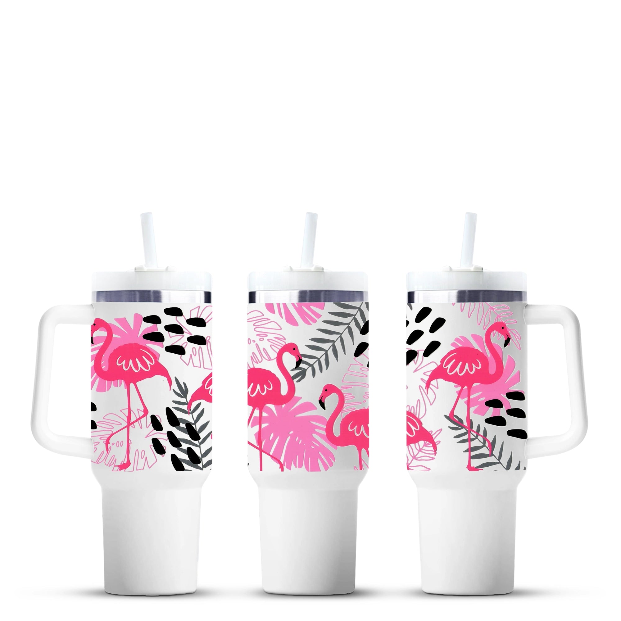 Pink flamingo tumbler cups with tropical leaves, Master Maker Crafts wholesale supplies, Ohio fast shipping DIY Craft Warehouse