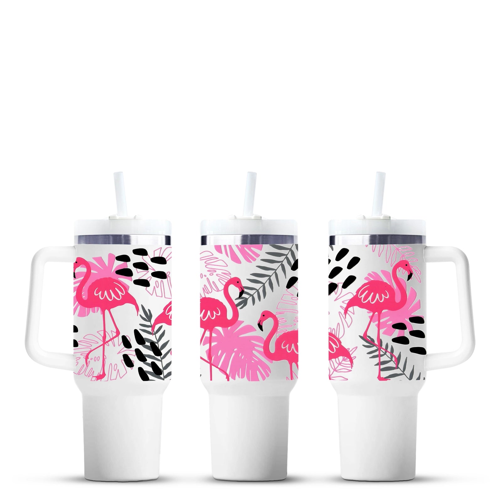 Pink flamingo tumbler cups with tropical leaves, Master Maker Crafts wholesale supplies, Ohio fast shipping