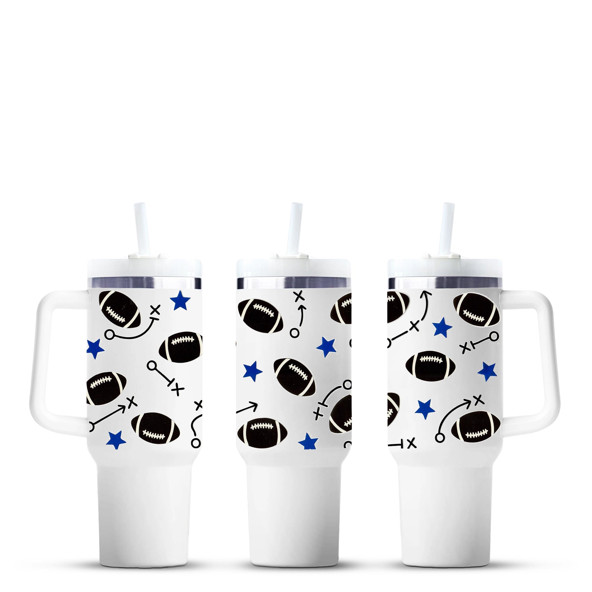 Football play patterned 40oz tumblers with straws, Master Maker Crafts, wholesale Ohio DIY Craft Warehouse