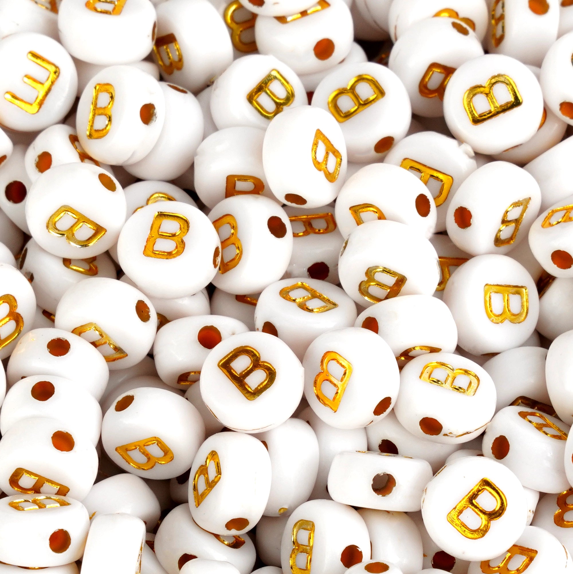 White round letter B beads with gold letters, Master Maker Crafts wholesale craft supplies Ohio DIY Craft Warehouse