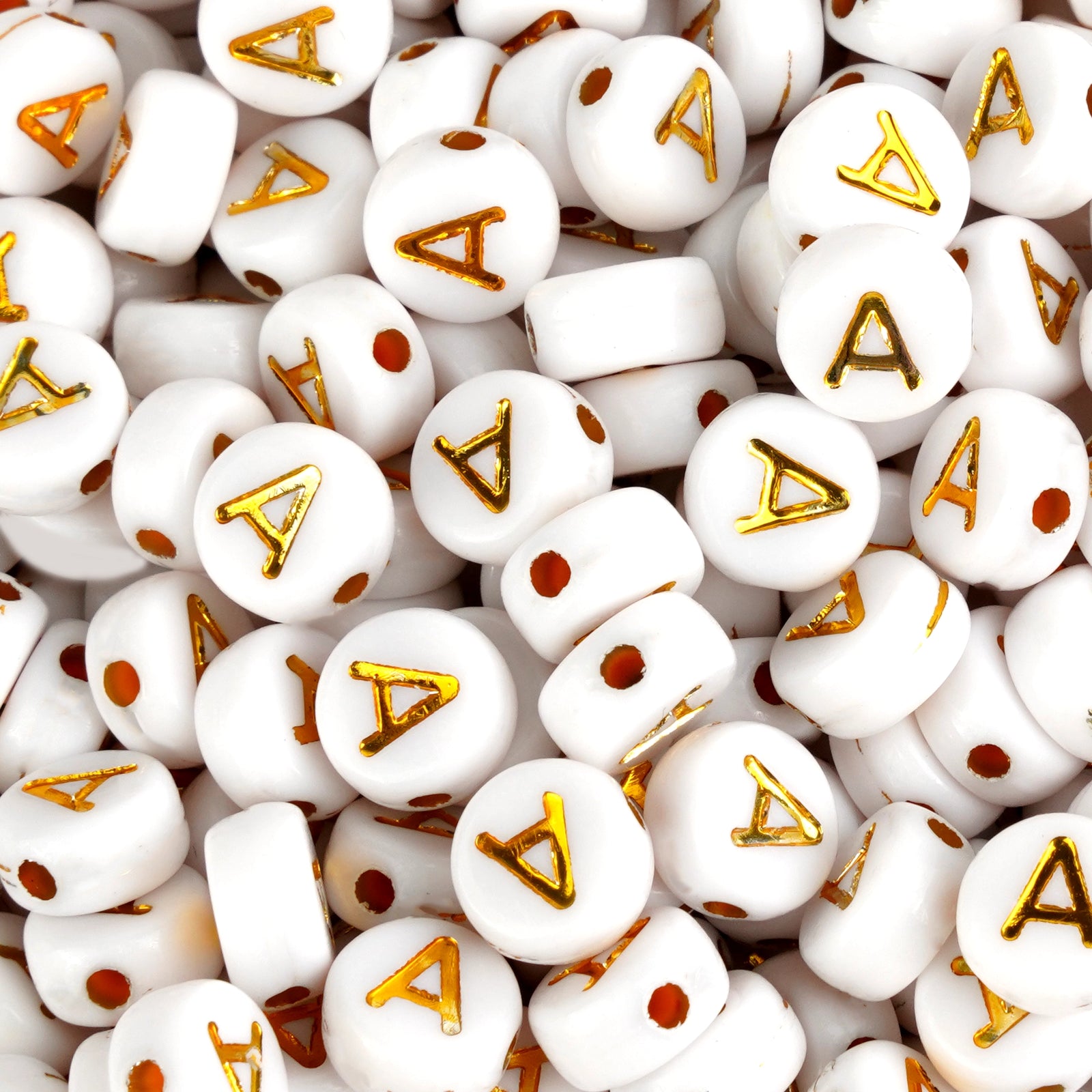 Master Maker Crafts gold letter A white beads, wholesale craft supplies, fast shipping Ohio