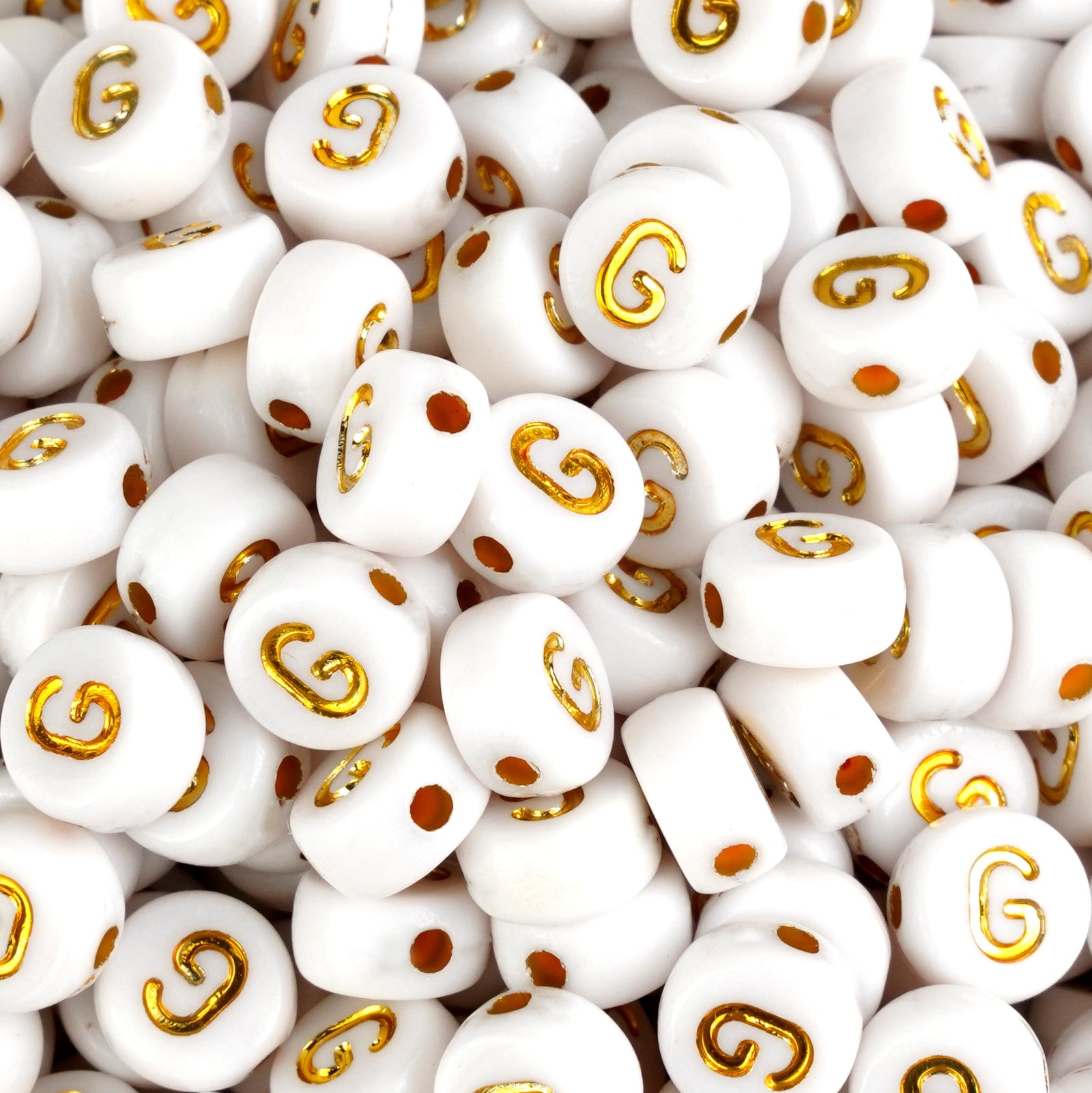 White round beads with gold G letter by Master Maker Crafts, wholesale craft supplies Ohio