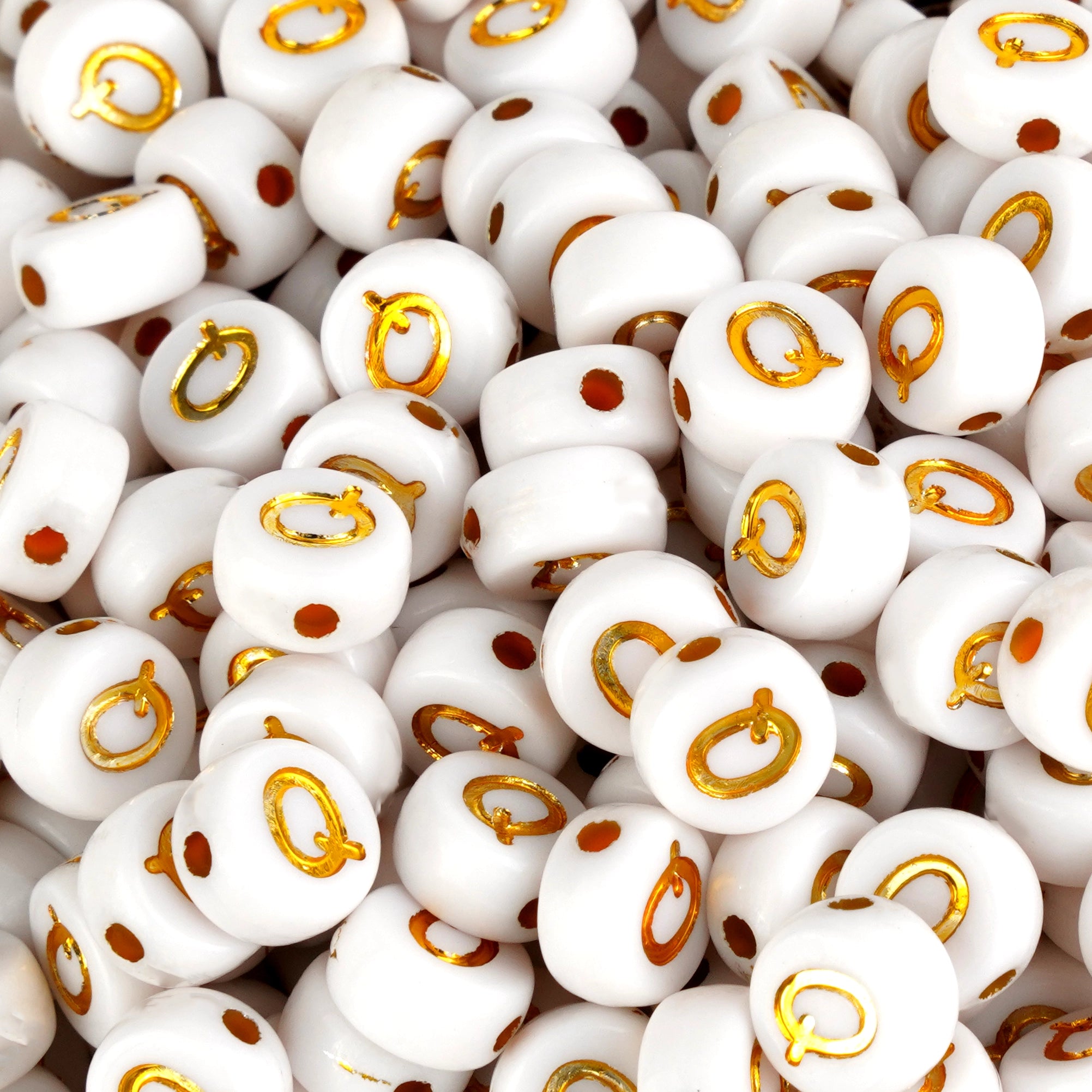 White letter Q beads with gold accents, Master Maker Crafts wholesale craft supplies Ohio DIY Craft Warehouse