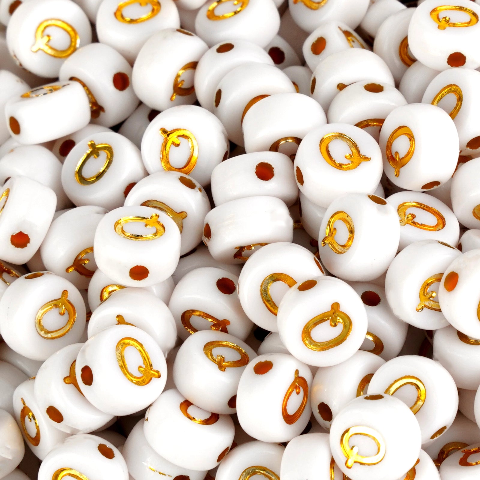 White letter Q beads with gold accents, Master Maker Crafts wholesale craft supplies Ohio