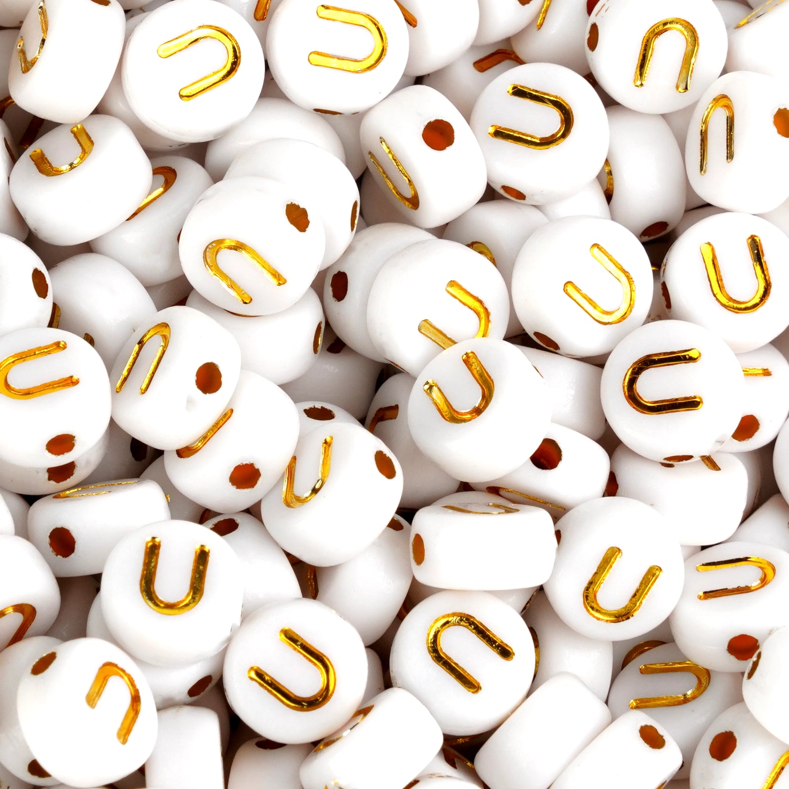 Gold U letter beads, wholesale craft supplies by Master Maker Crafts, fast shipping Ohio