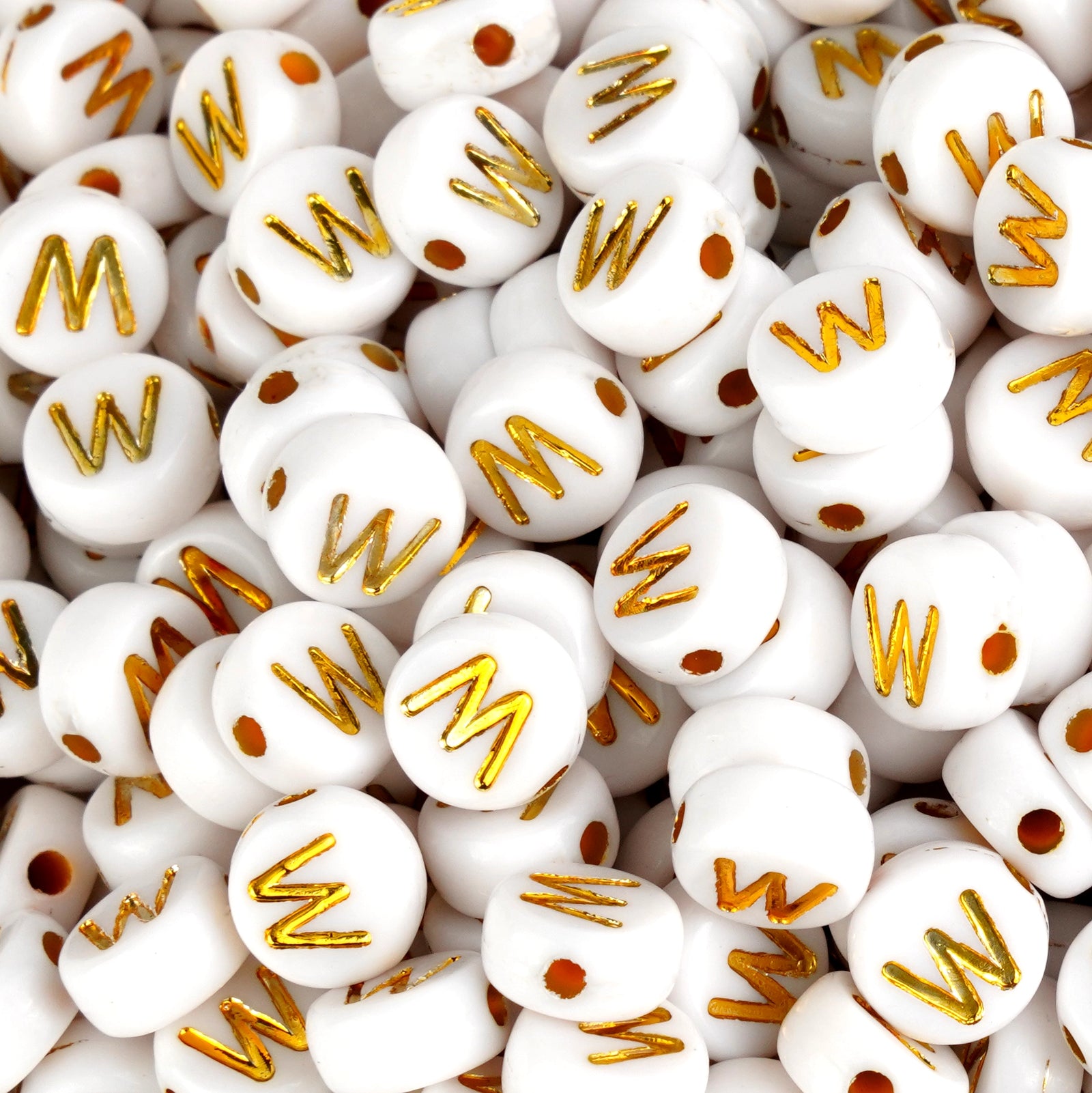 Gold letter W white round beads bulk, Master Maker Crafts wholesale craft supplies Ohio