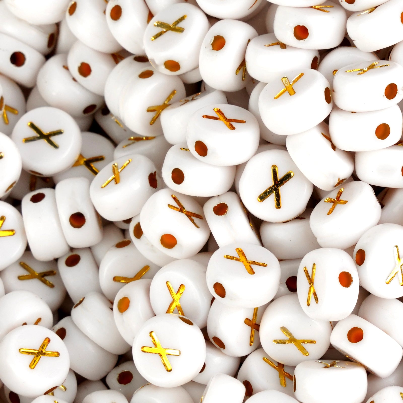 White round beads with gold X design, Master Maker Crafts wholesale craft supplies Ohio