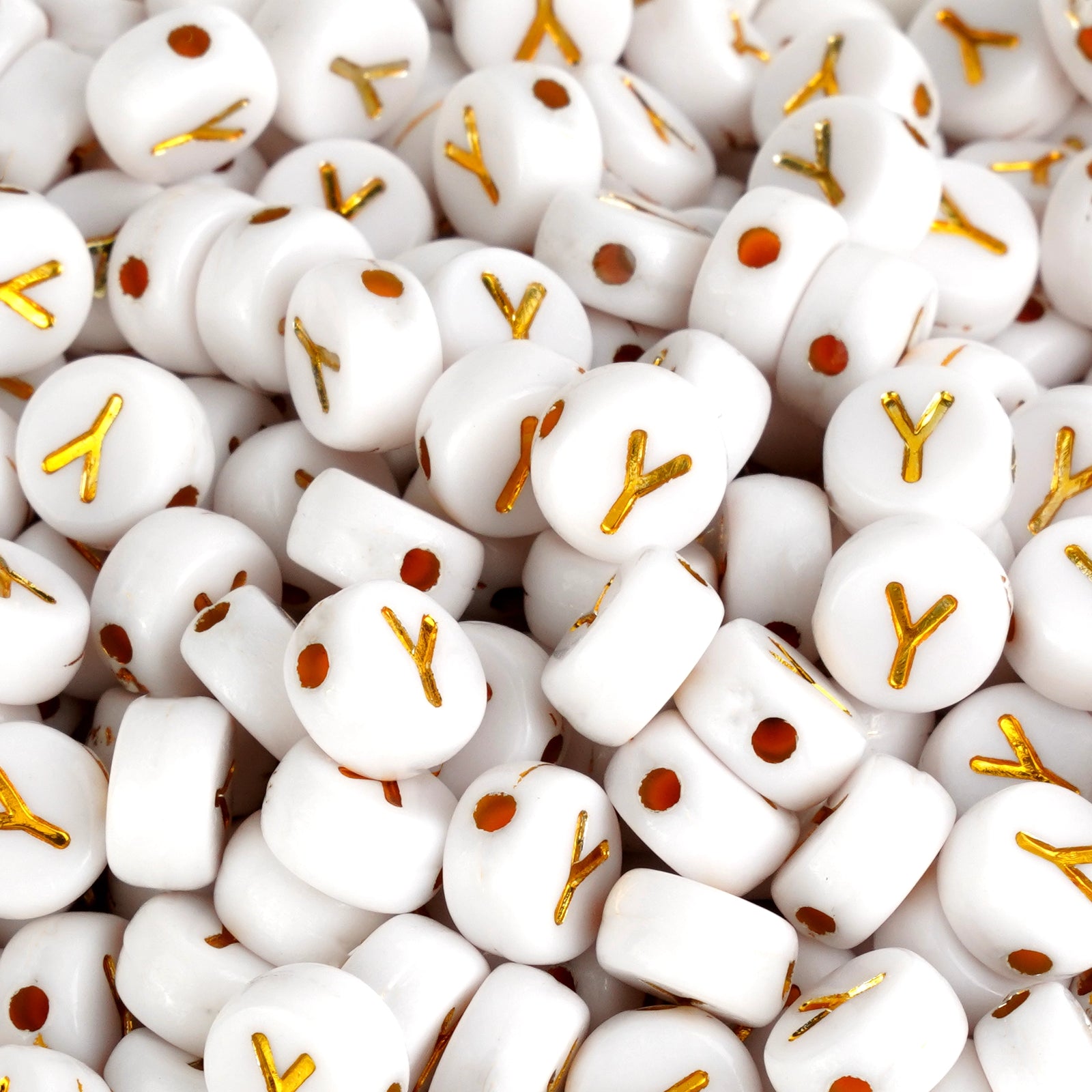 Master Maker Crafts wholesale white beads with gold Y letter, craft supplies Ohio fast shipping