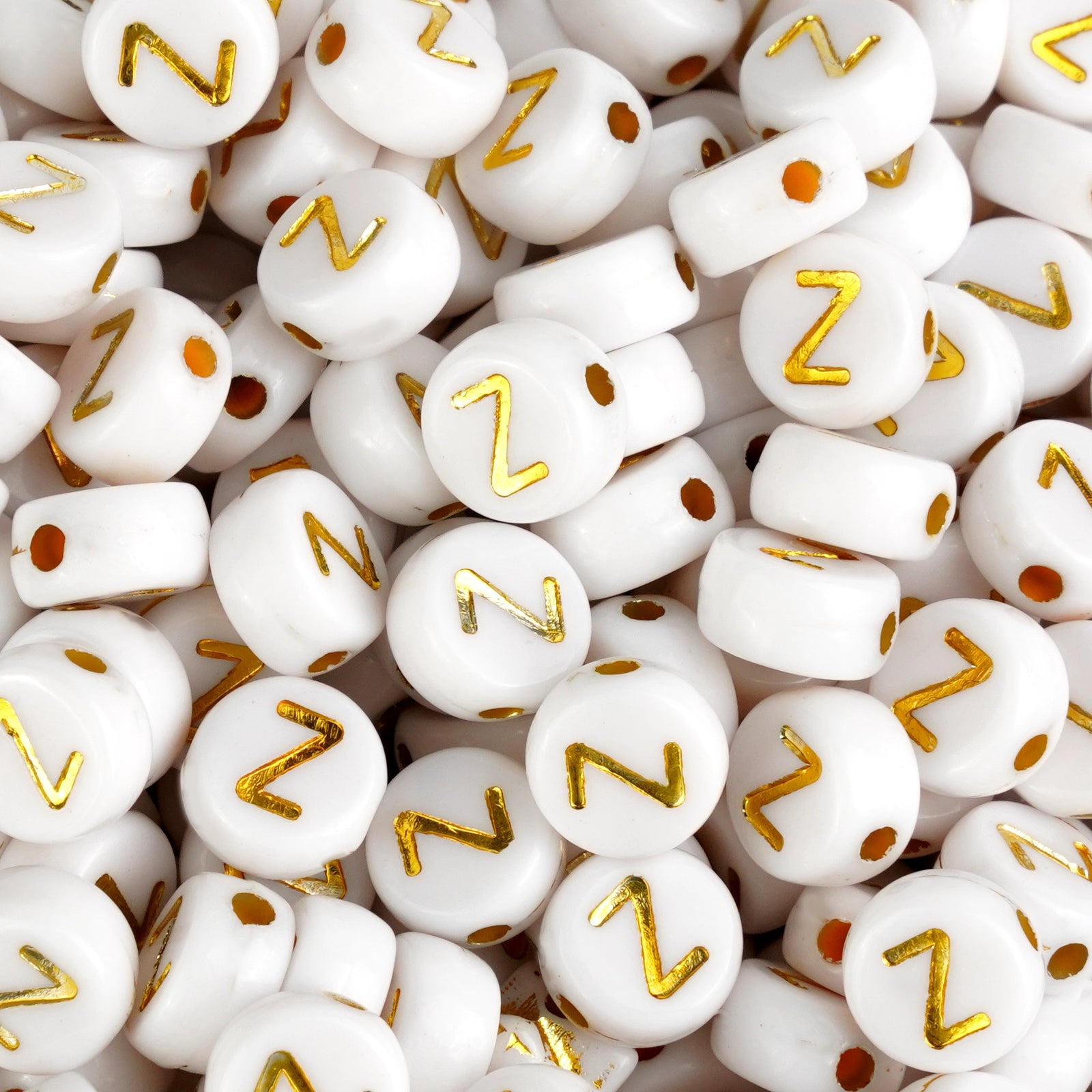 White craft beads with gold Z letters, Master Maker Crafts wholesale supplies Ohio