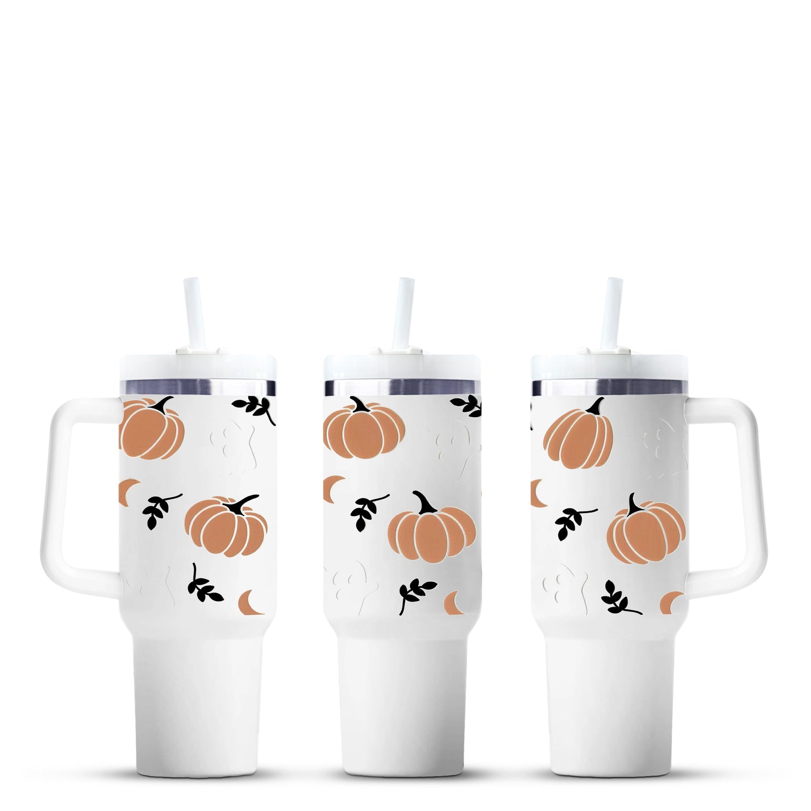 40oz white tumbler with pumpkin and leaf design, Master Maker Crafts wholesale, fast shipping Ohio