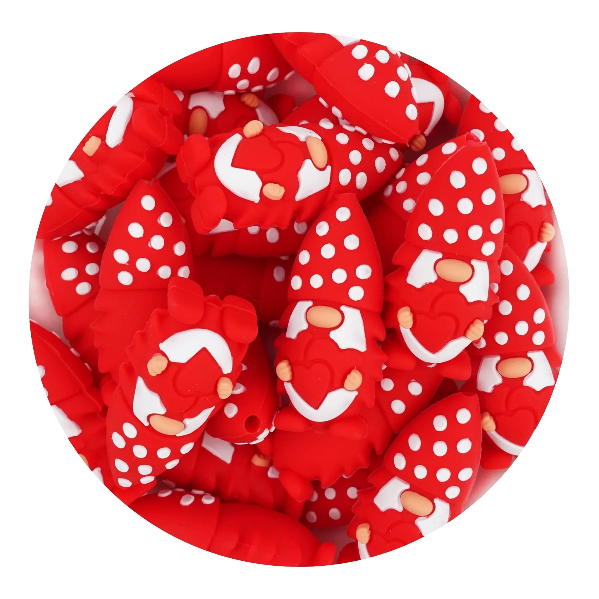 Image of Silicone 3D Focal Bead - Polka Dot Heart Gnome (5 Beads) sold at Master Maker Crafts. Wholesale prices and fast shipping.