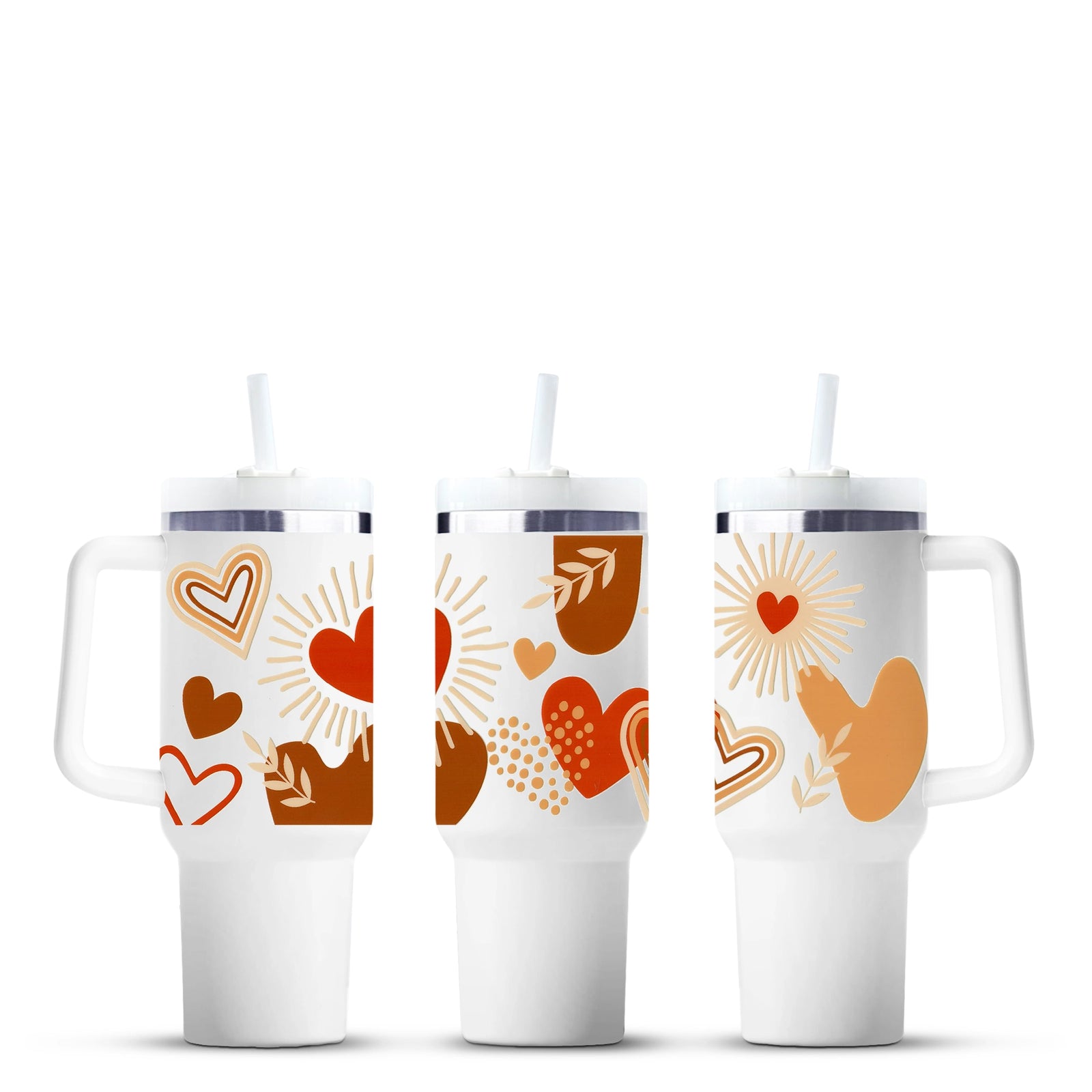 White travel mugs with colorful heart designs, Master Maker Crafts, wholesale craft supplies, Ohio