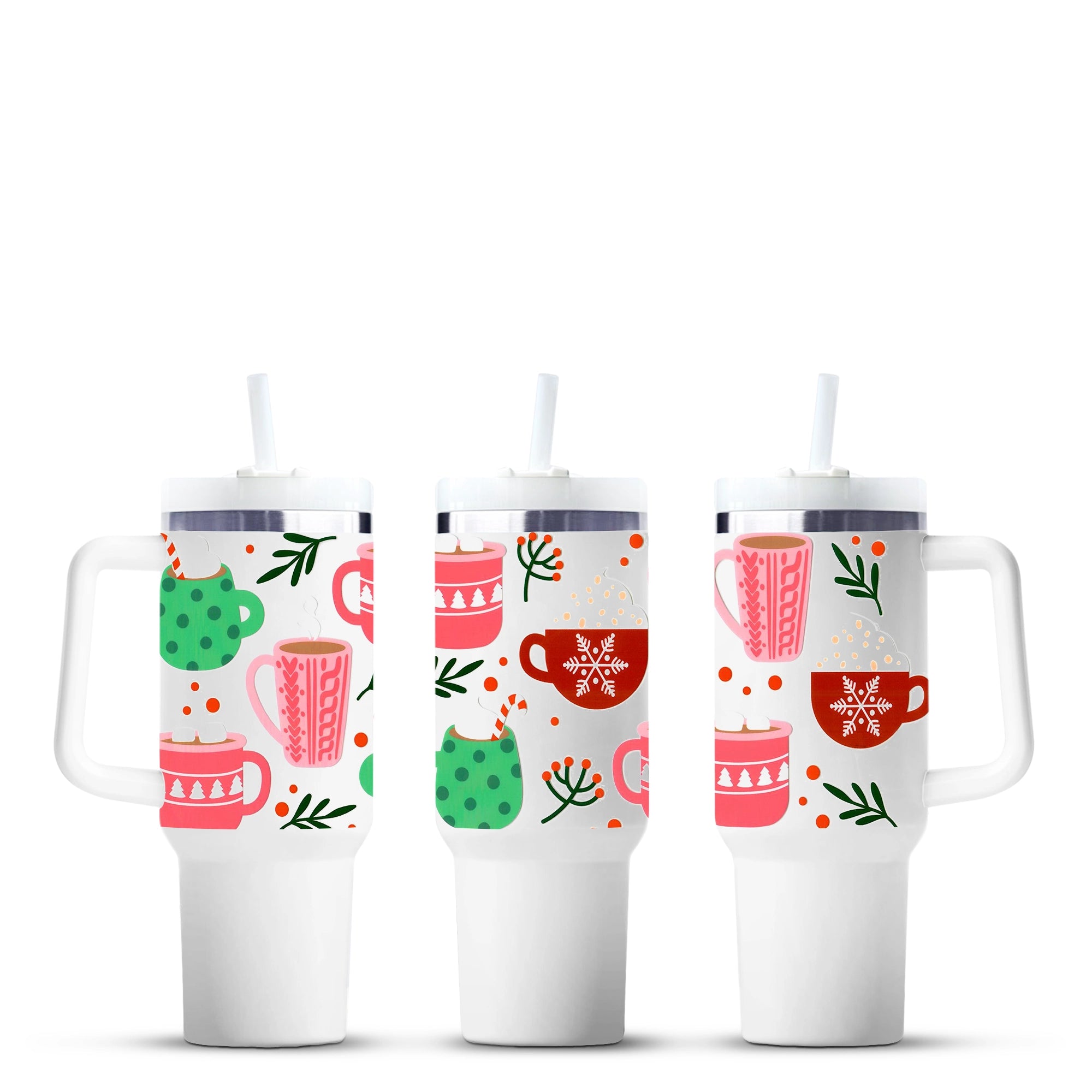 Holiday cocoa-themed 40oz tumblers with festive mug designs, Master Maker Crafts wholesale Ohio DIY Craft Warehouse