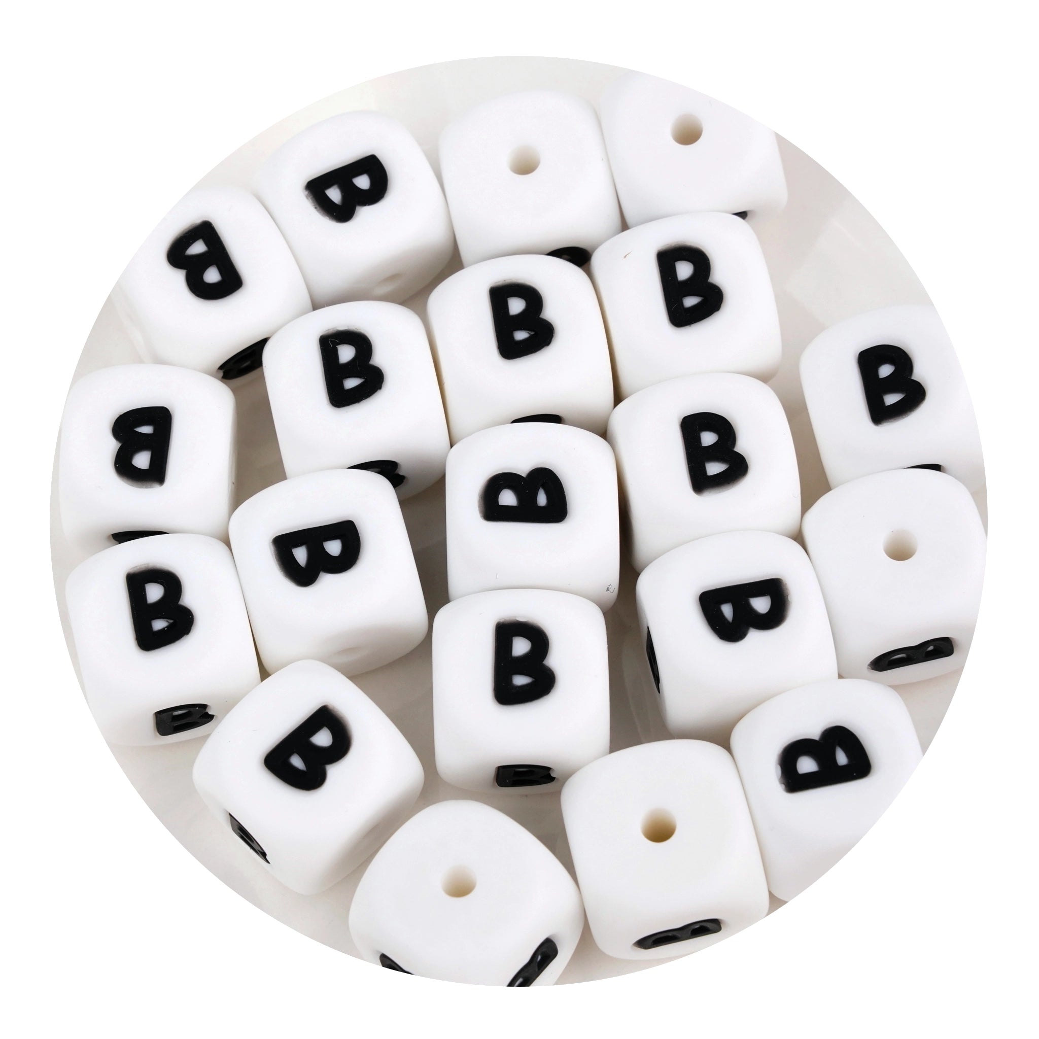 Master Maker Crafts wholesale white silicone letter B square beads, fast shipping Ohio DIY Craft Warehouse