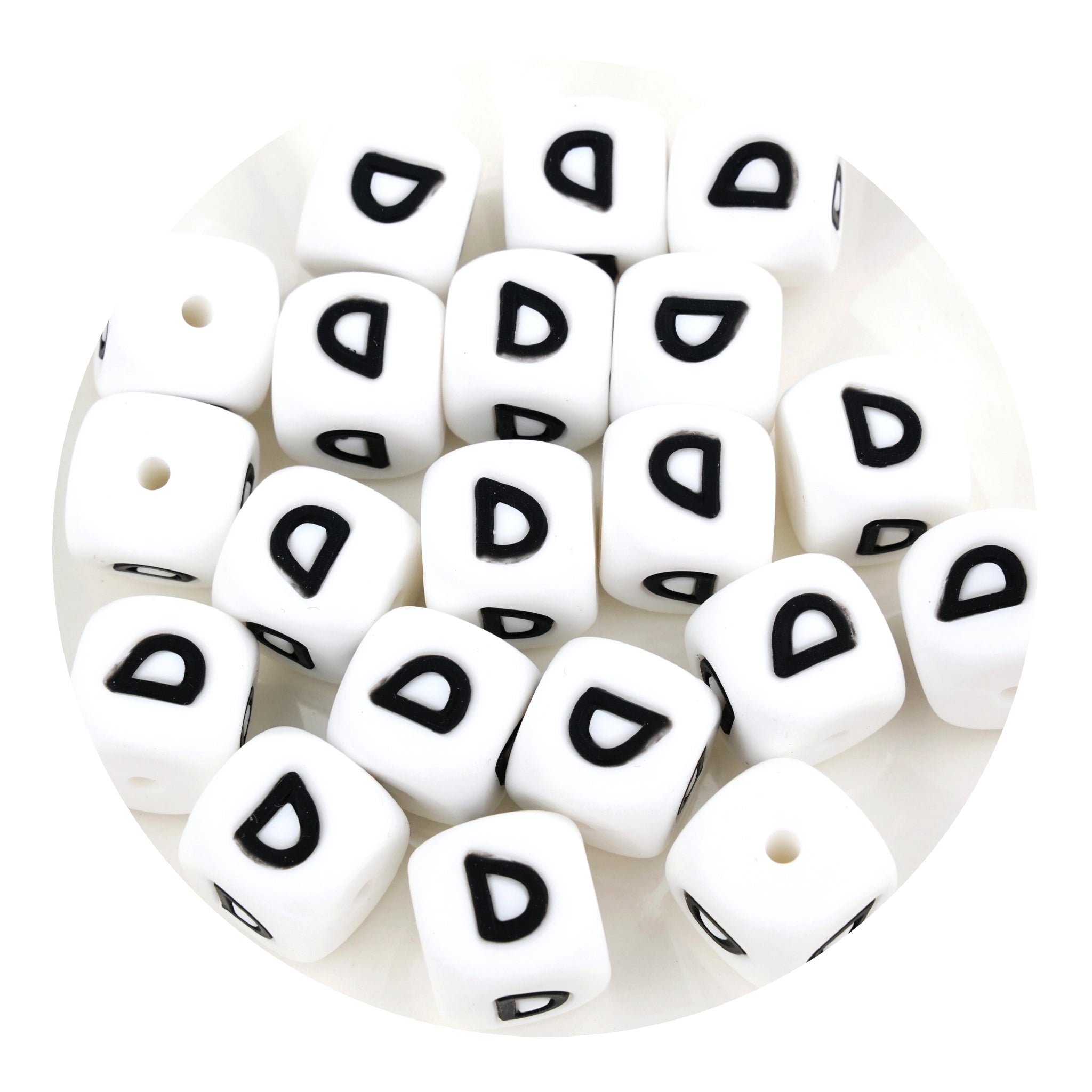 White silicone letter D beads for crafts, Master Maker Crafts wholesale, fast shipping Ohio DIY Craft Warehouse