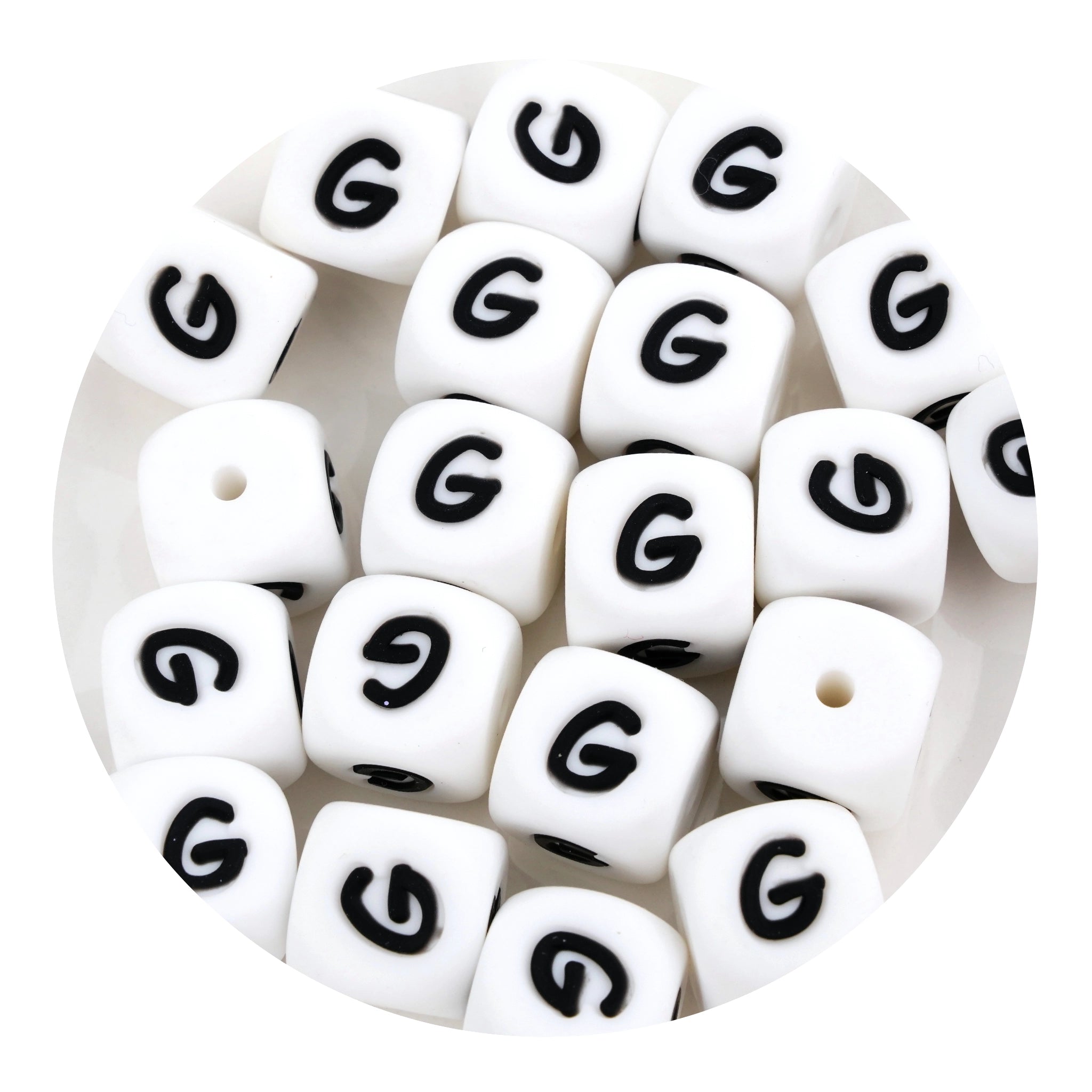 Master Maker Crafts wholesale white silicone letter G beads, fast shipping Ohio DIY Craft Warehouse