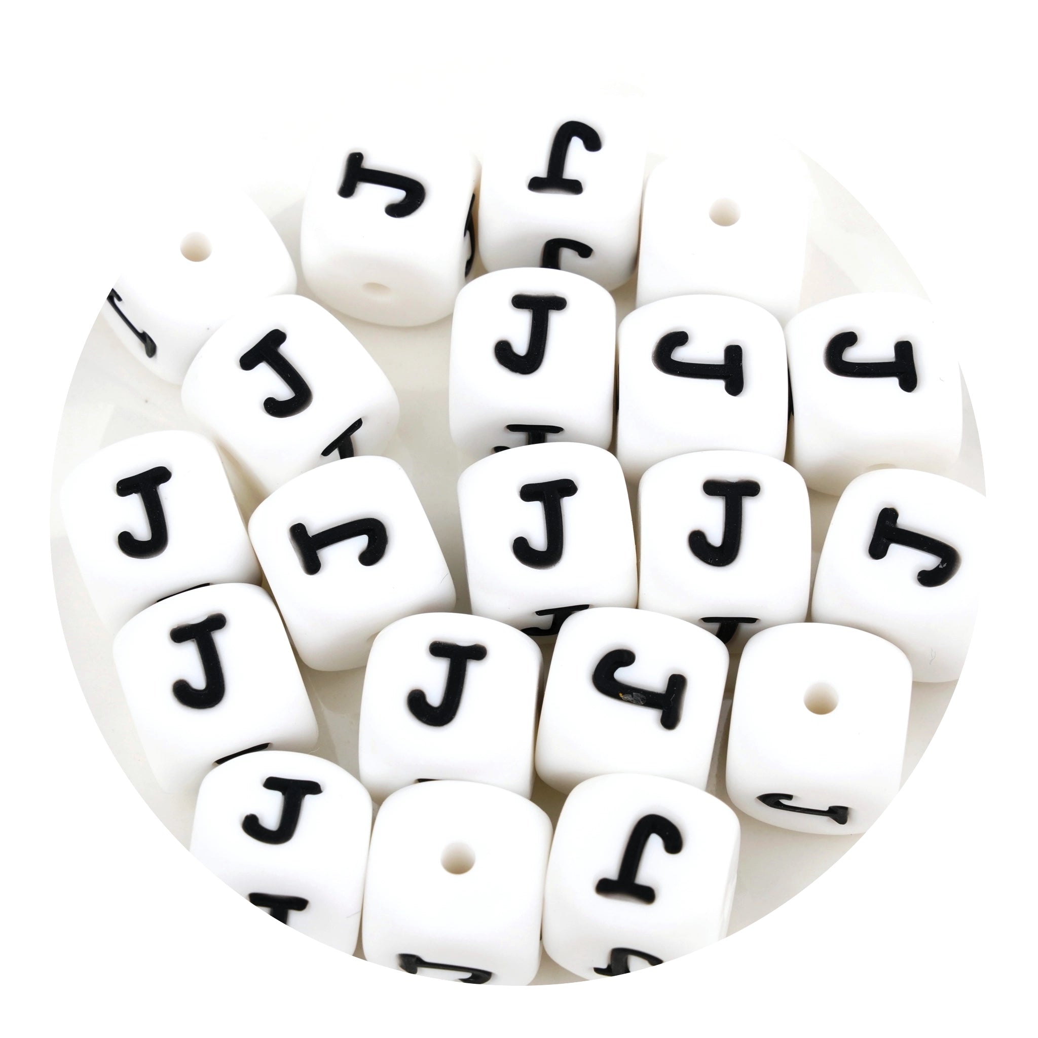 White silicone letter J beads for crafts, Master Maker Crafts wholesale, fast shipping Ohio DIY Craft Warehouse